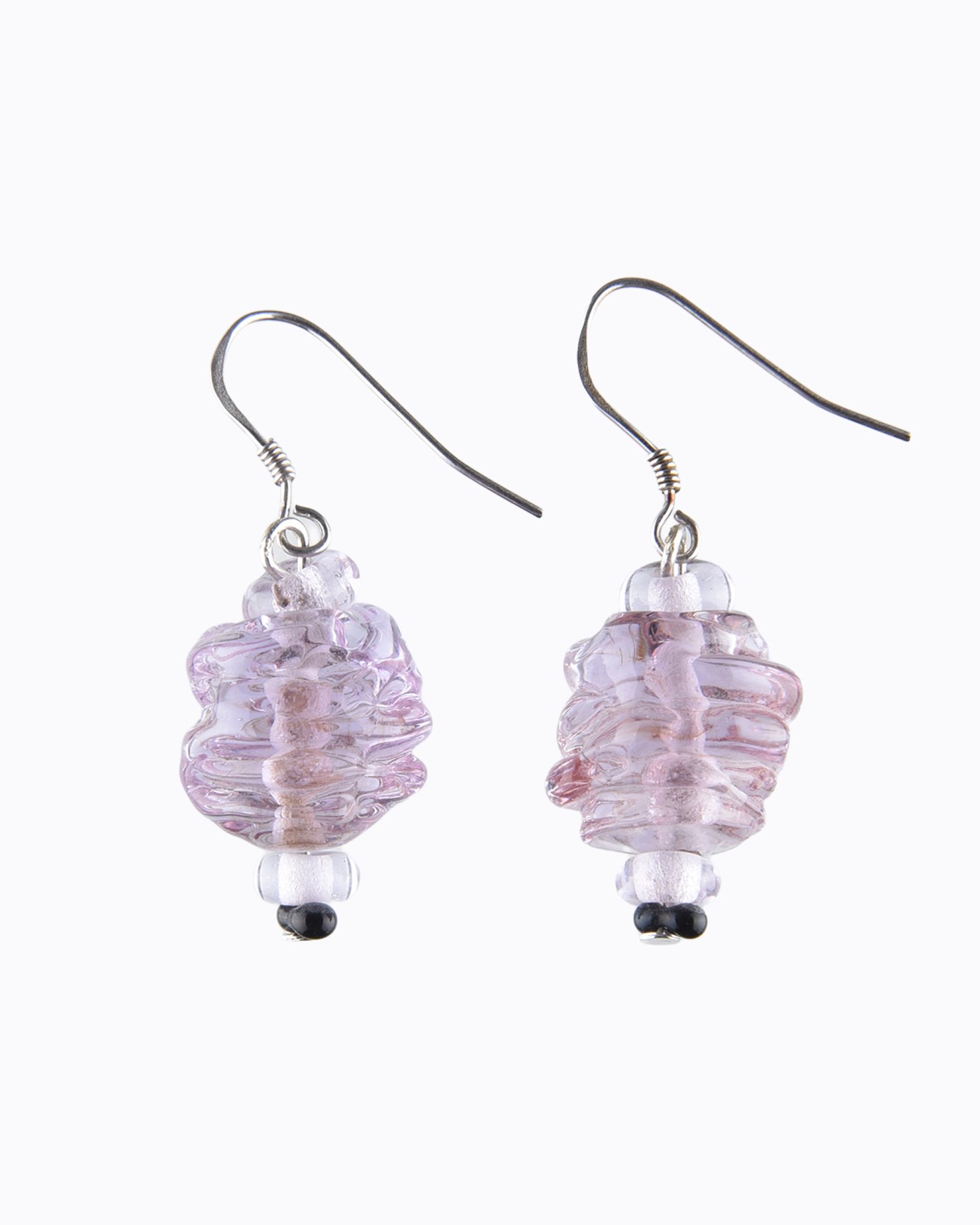 Boucles d&rsquo;oreille Fleur perles en Cristal de Murano Rose transparente