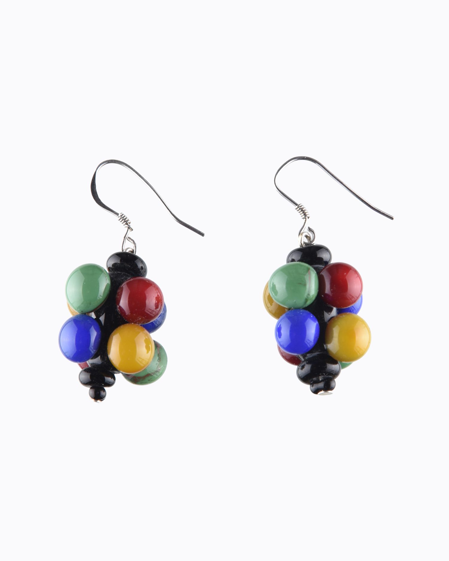 Boucles d&rsquo;oreille « Molécule » perles en Cristal de Murano Bleu, Rouge, Vert canard, Moutarde