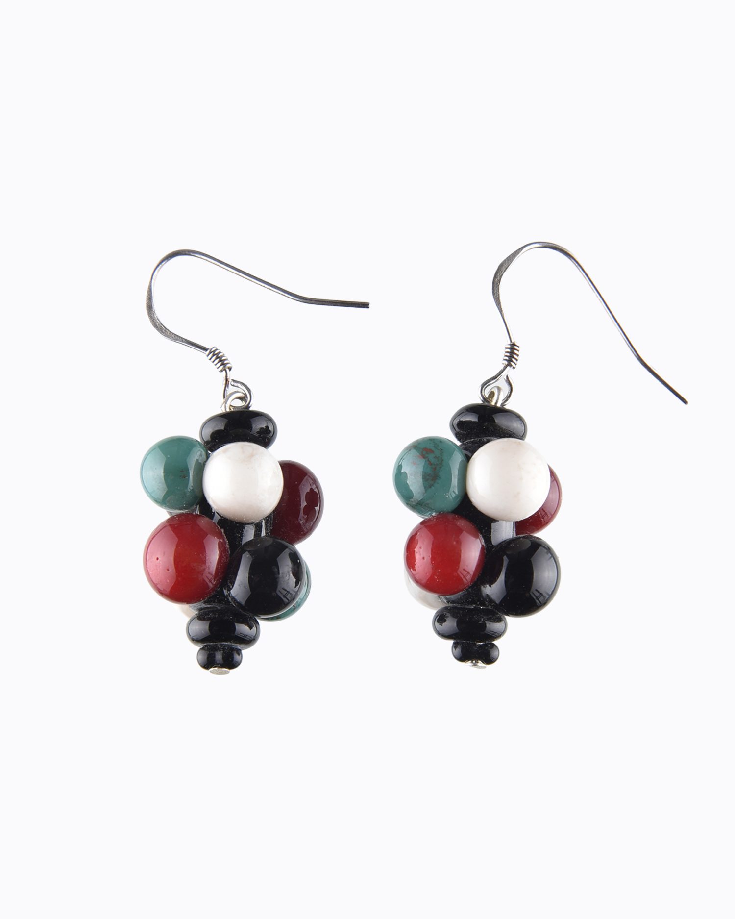 Boucles d&rsquo;oreille « Molécule » perles en Cristal de Murano Rouge, Ivoire, Vert canard, Noire