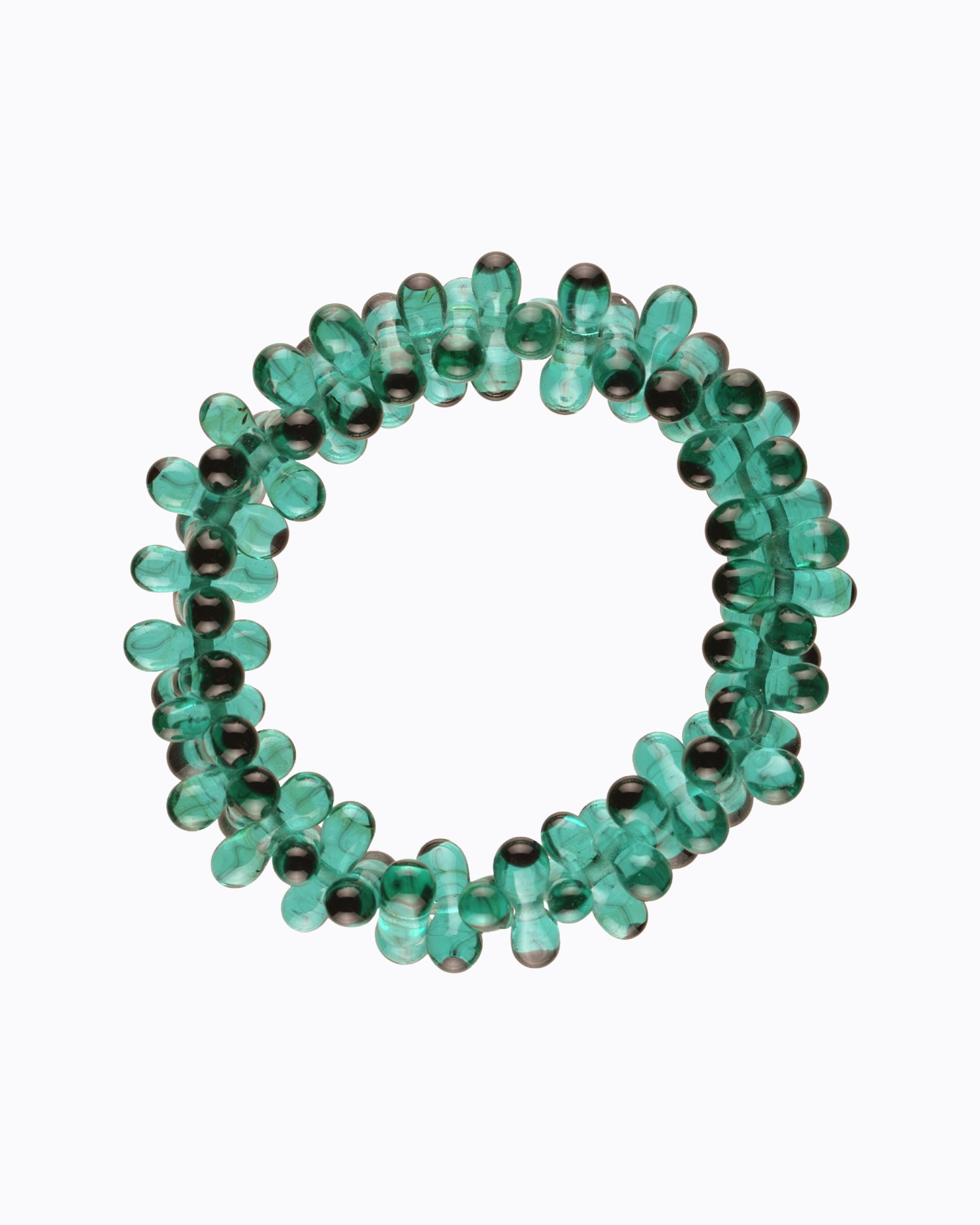 Bracelet perles Gélule en Cristal de Murano Vert turquoise transparent, pois noirs
