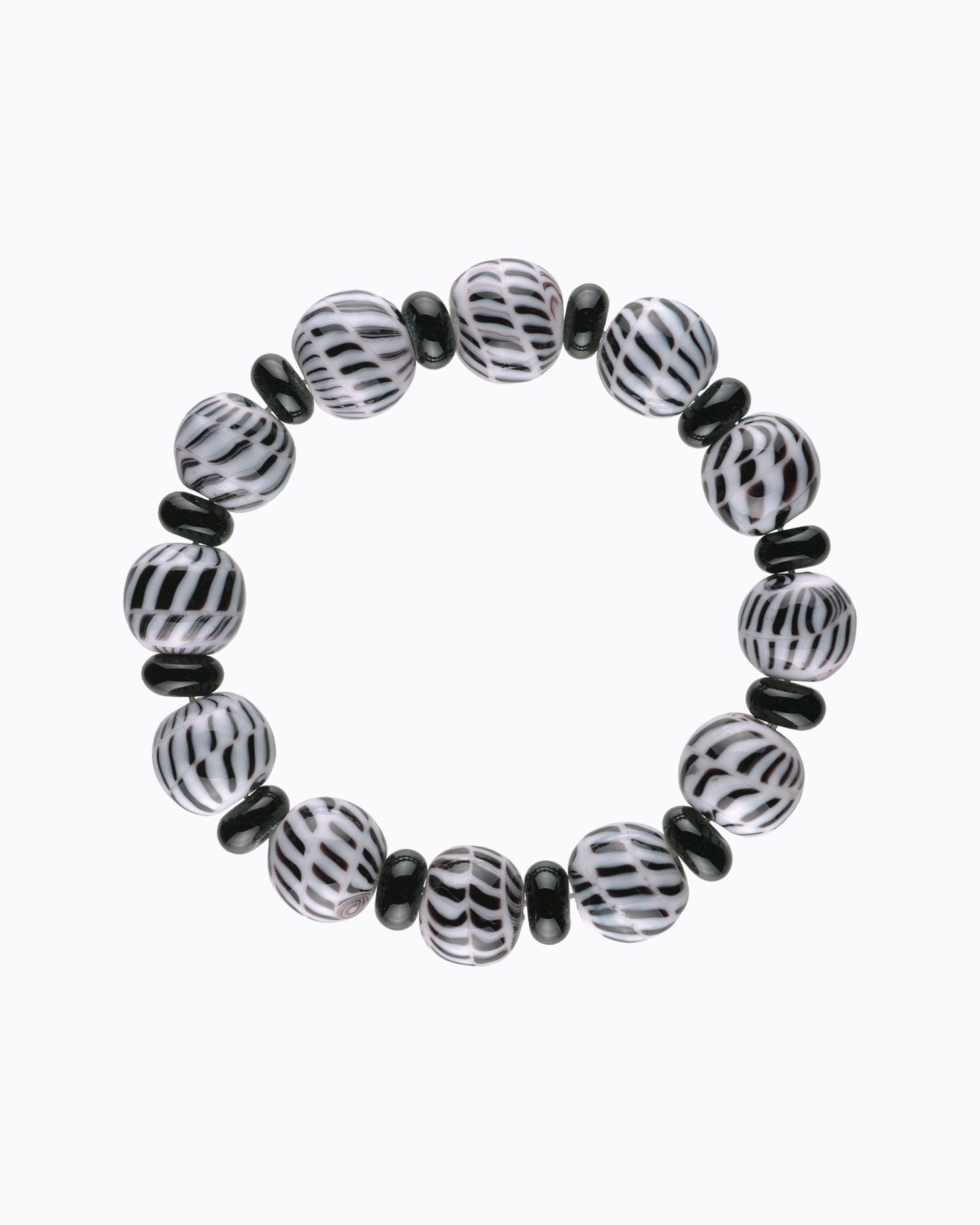 Bracelet perles en Cristal de Murano Blanc décors spirale Noire
