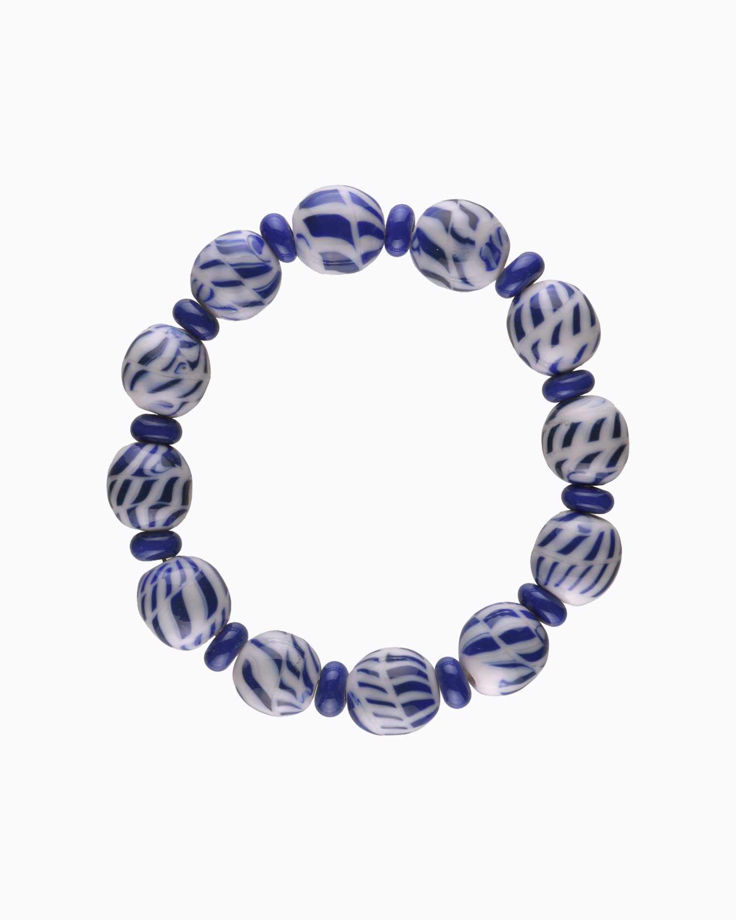 Bracelet perles en Cristal de Murano Blanches décors spirale Bleue
