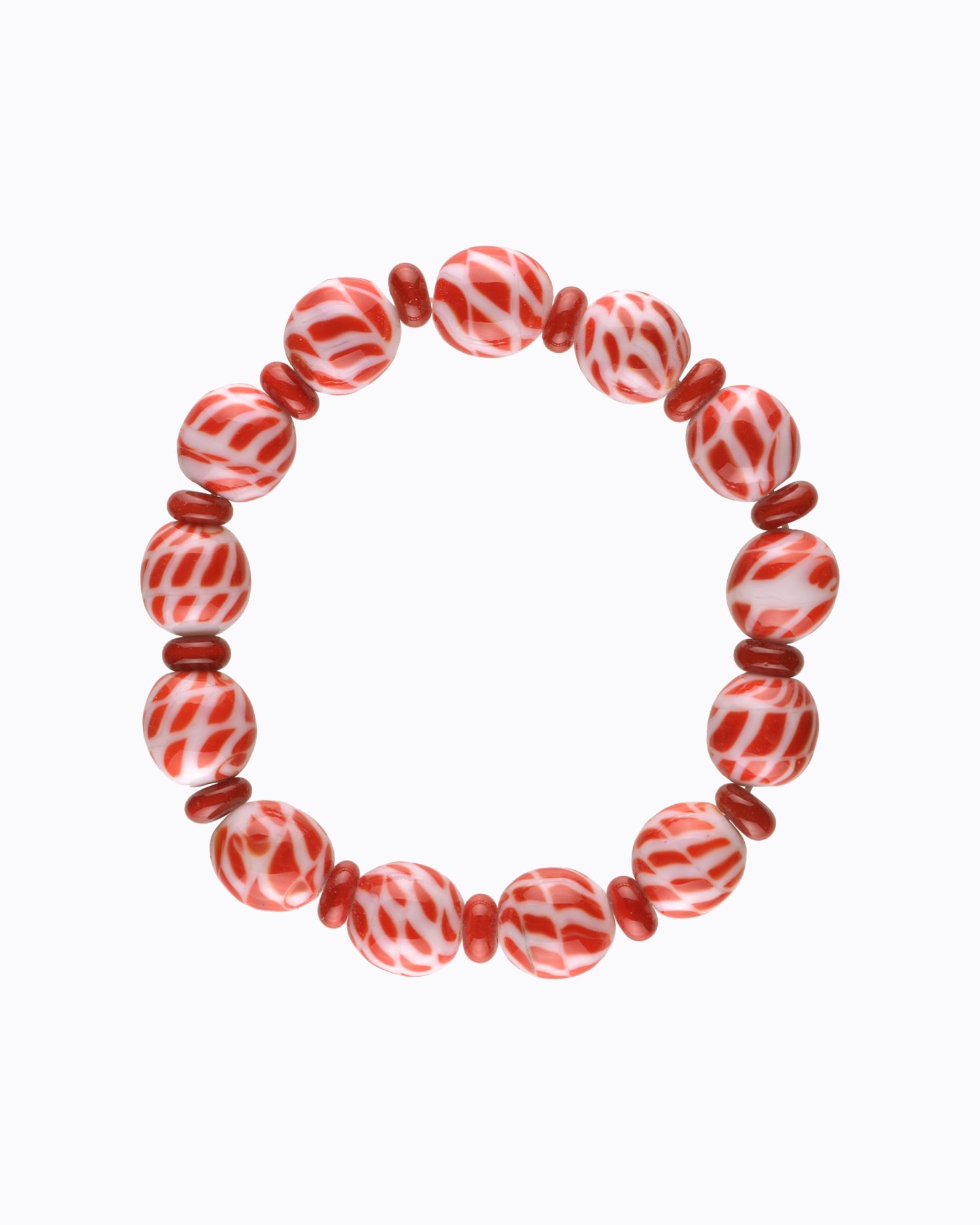 Bracelet perles en Cristal de Murano Blanc décors spirale Rouge