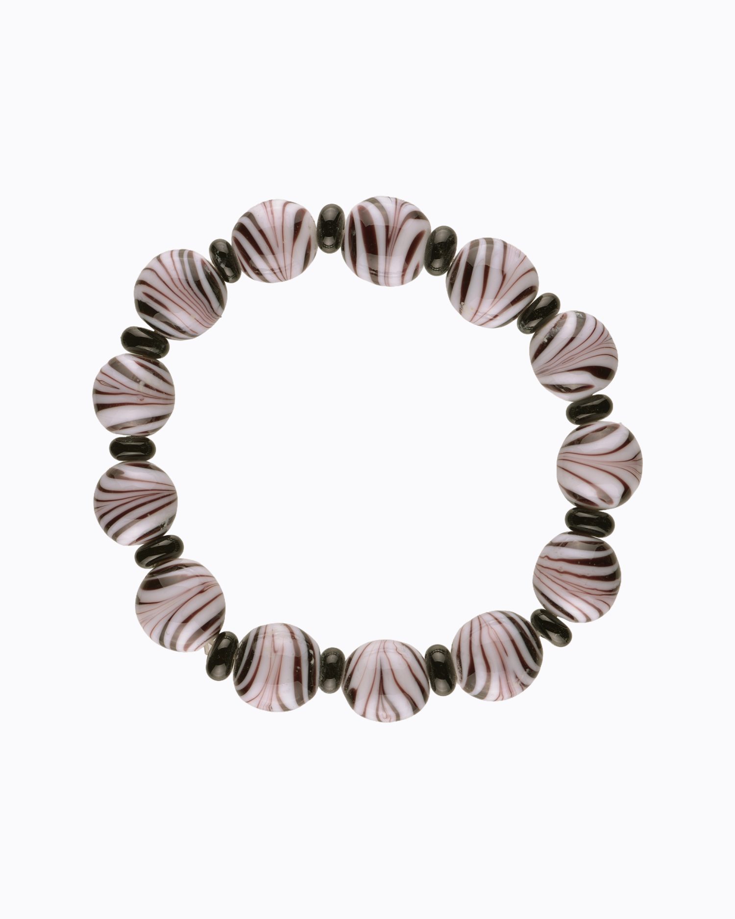 Bracelet perles en Cristal de Murano Blanc décors peigné noir