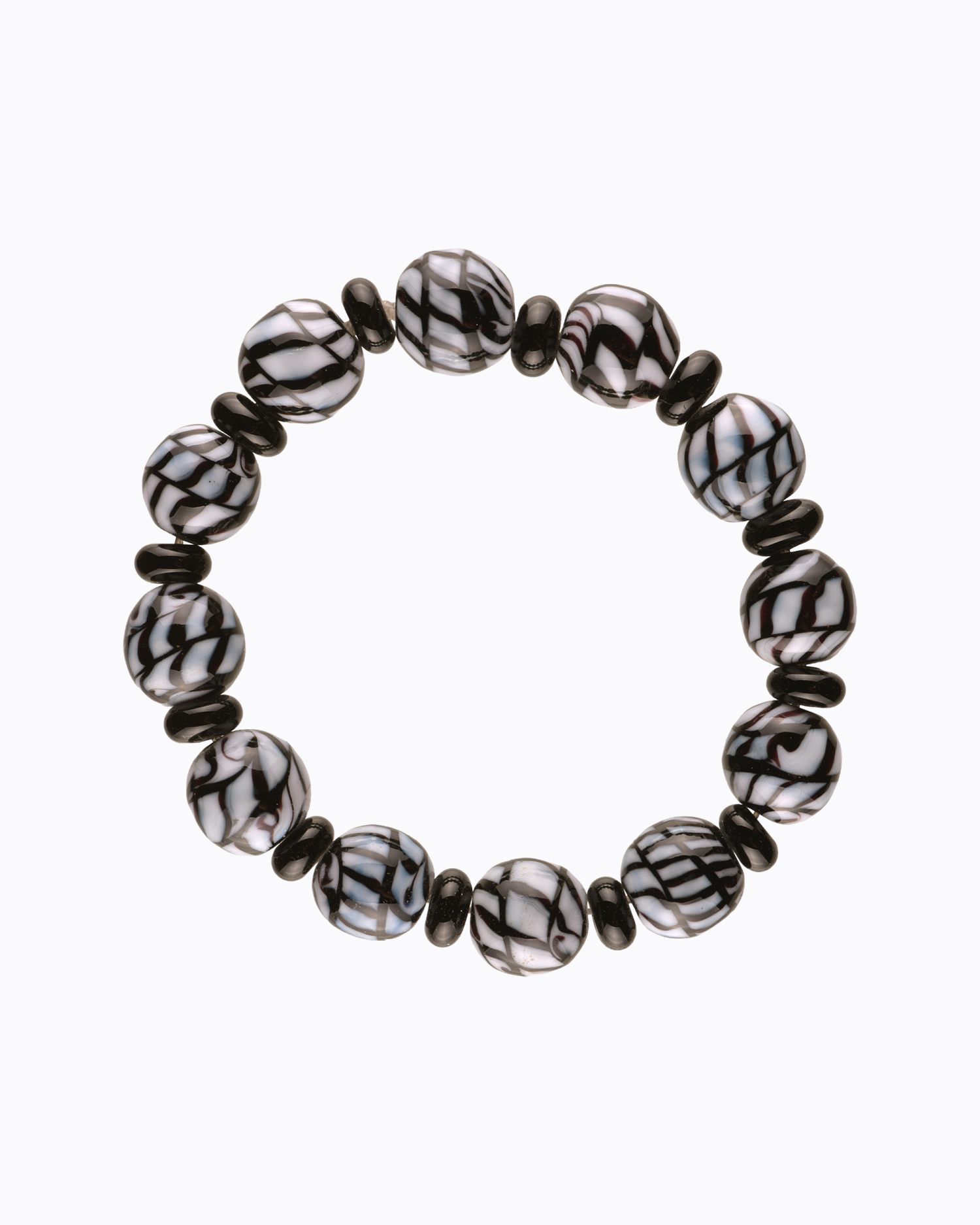 Bracelet perles en Cristal de Murano Noir décors spirale Blanche