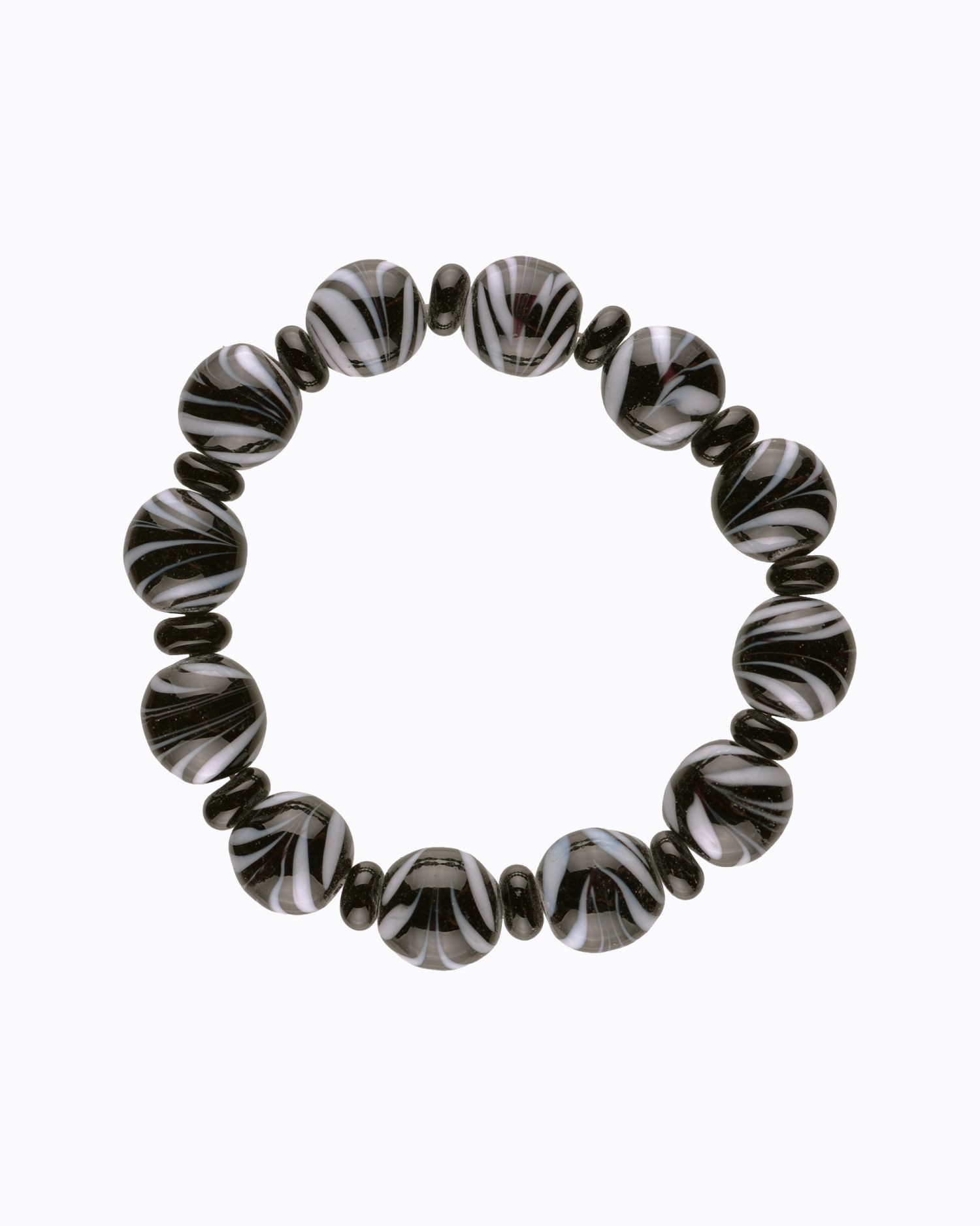 Bracelet perles en Cristal de Murano Noir décors peigné Blanc