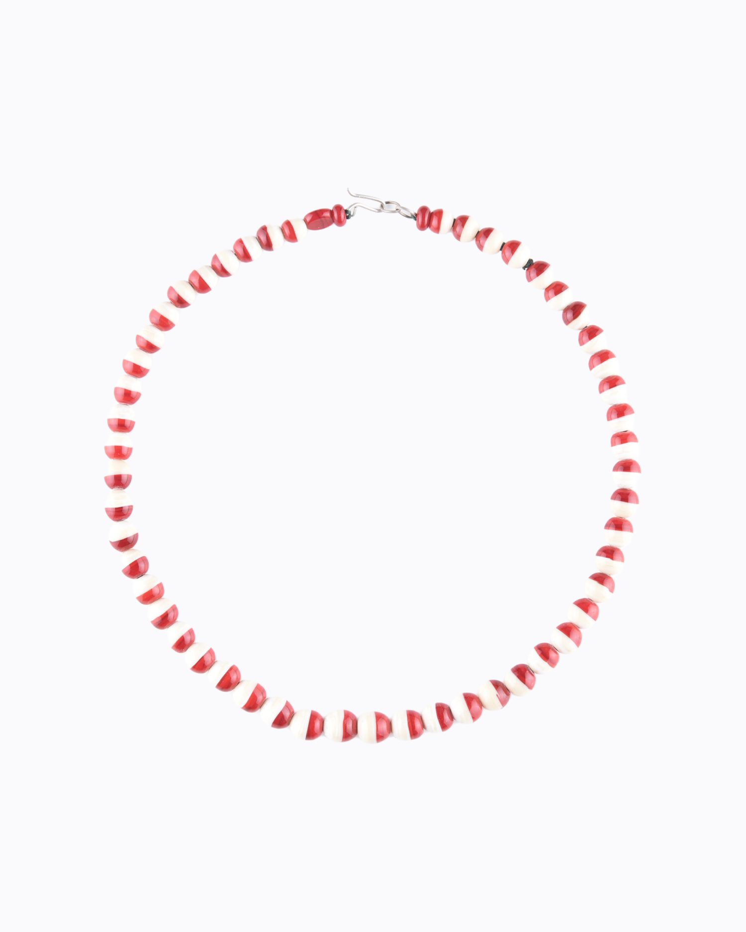 Collier perles rondes en Cristal de Murano Bicolore couleur Ivoire et Rouge