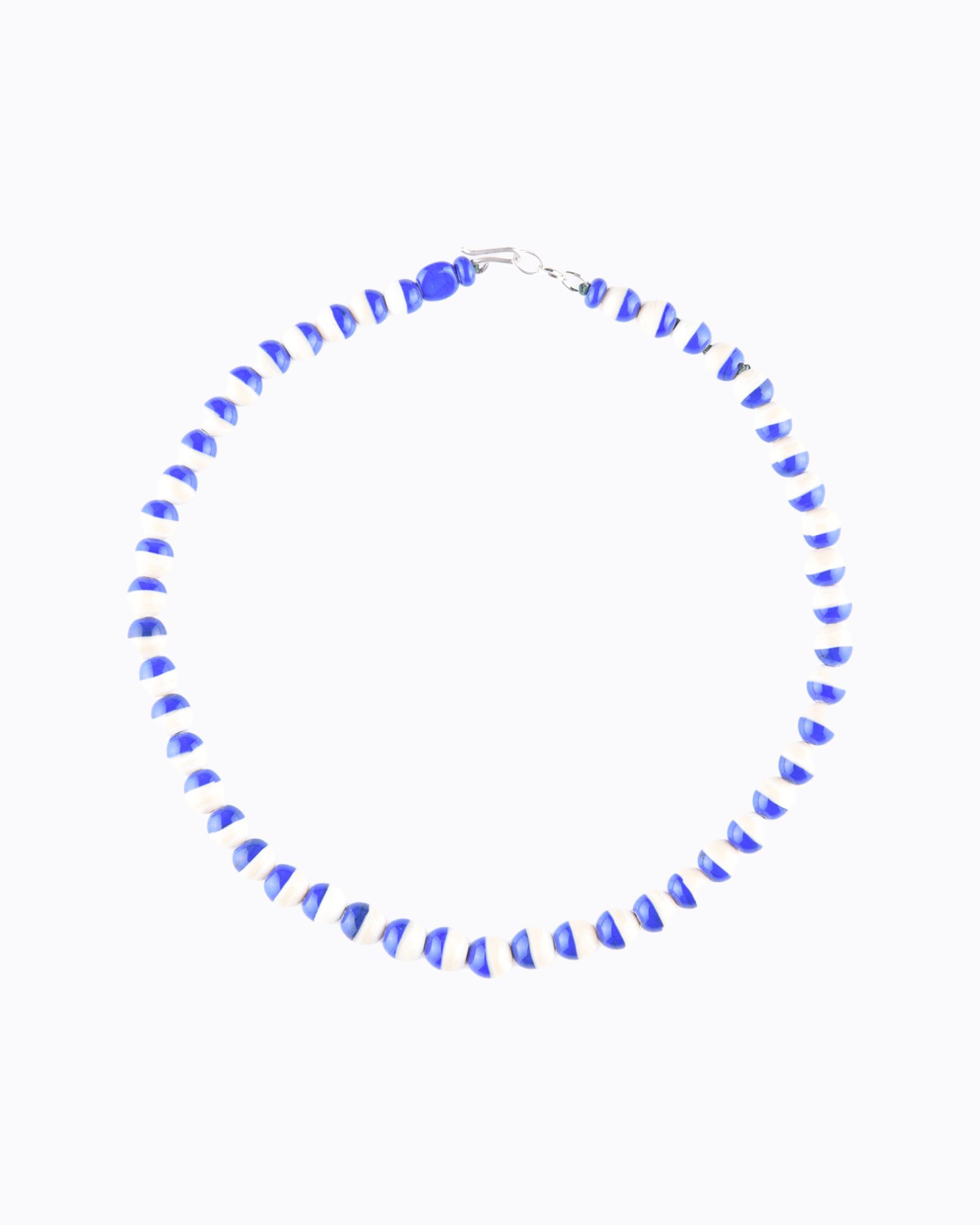 Collier perles rondes en Cristal de Murano Bicolore couleur Ivoire et Bleue