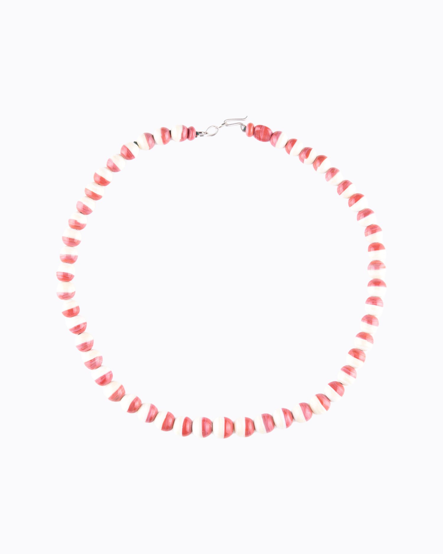 Collier perles rondes en Cristal de Murano Bicolore couleur Ivoire et Framboise