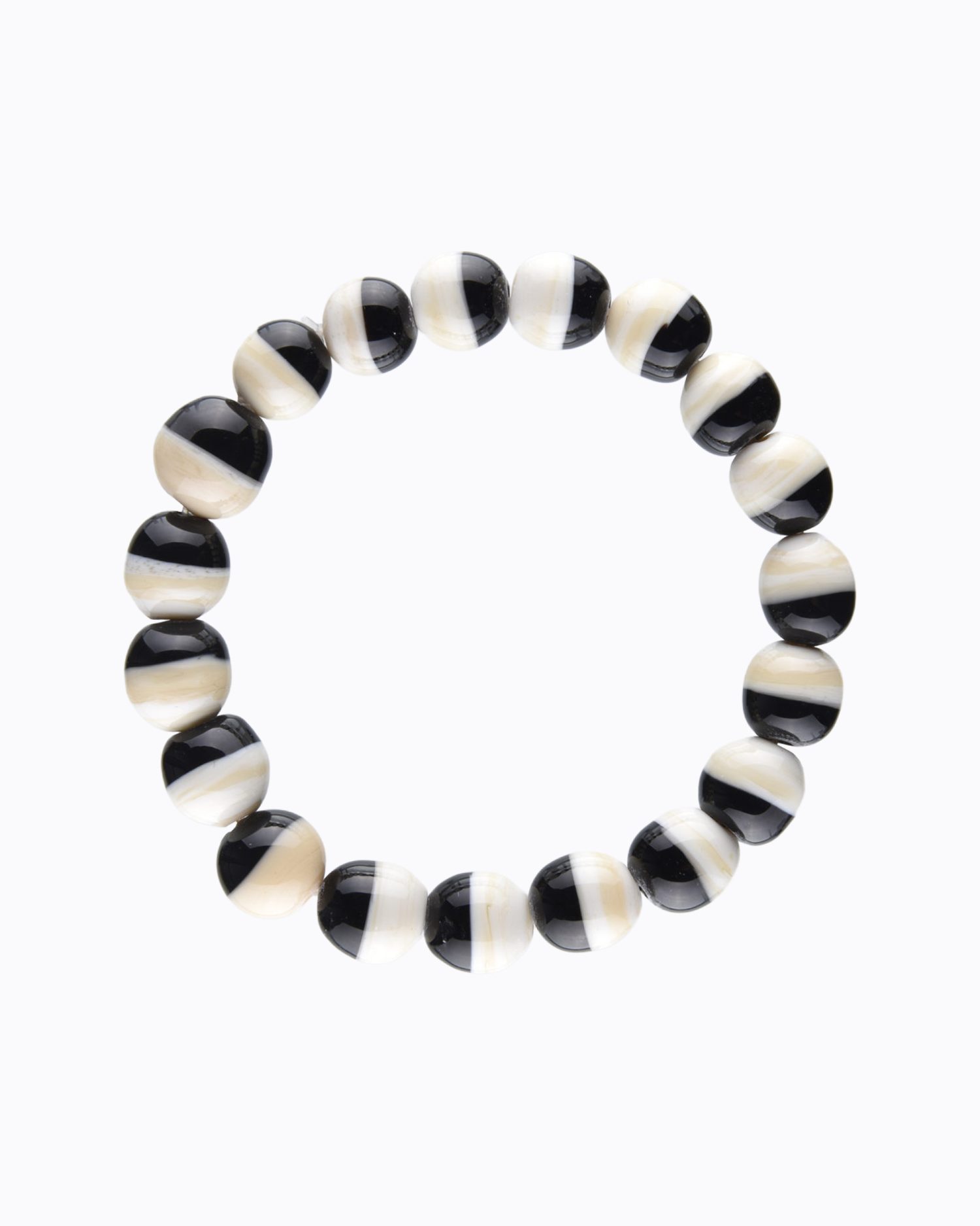 Bracelet Bicolore perles en Cristal de Murano couleur Ivoire et Noire