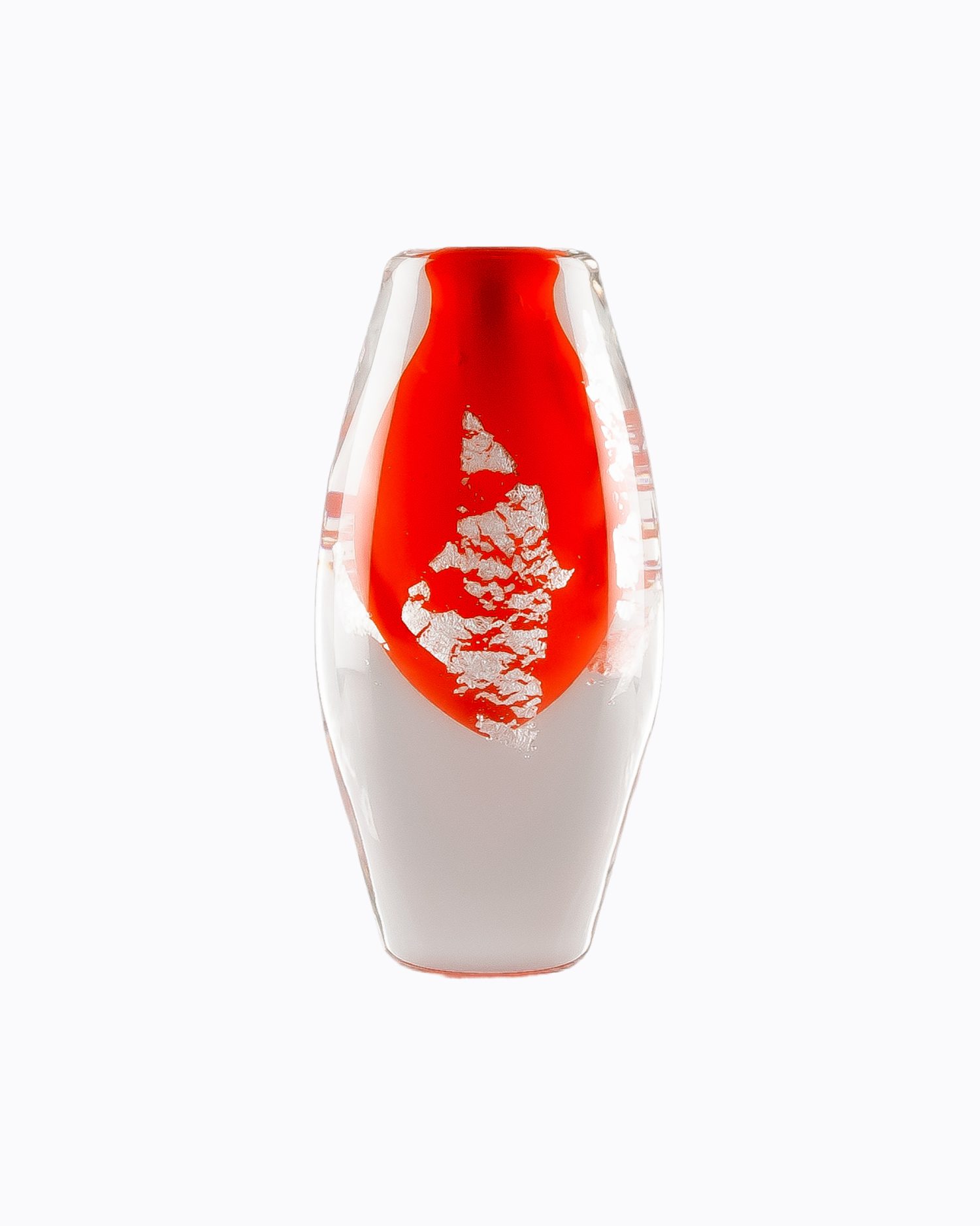 Berlingo Rouge, Soliflore en verre soufflé bouche, formé à main levée, Inclusion Feuille d&rsquo;Argent