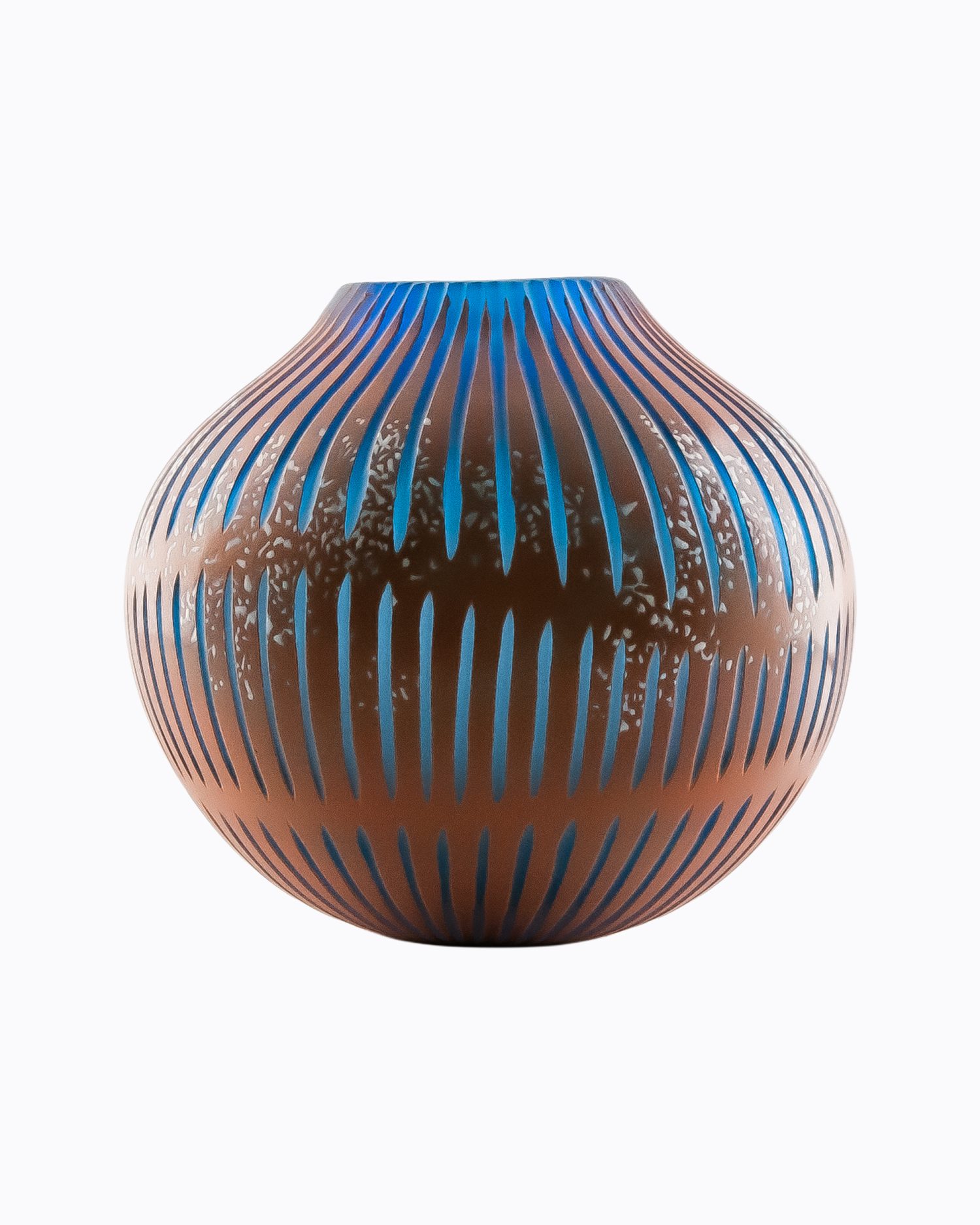 Galaxie, Vase en verre soufflé bouche, formé à main levée, Bleue, Ocre et Blanc, Effet Satiné