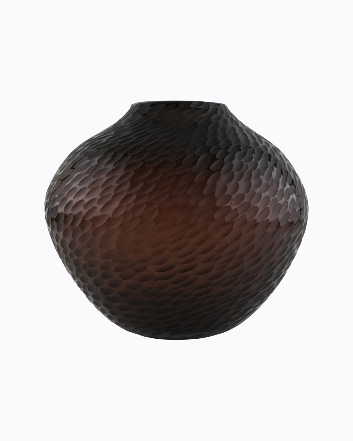 Translucide, Vase en verre soufflé bouche, formé à main levée couleur Aubergine, Effet écaille satiné