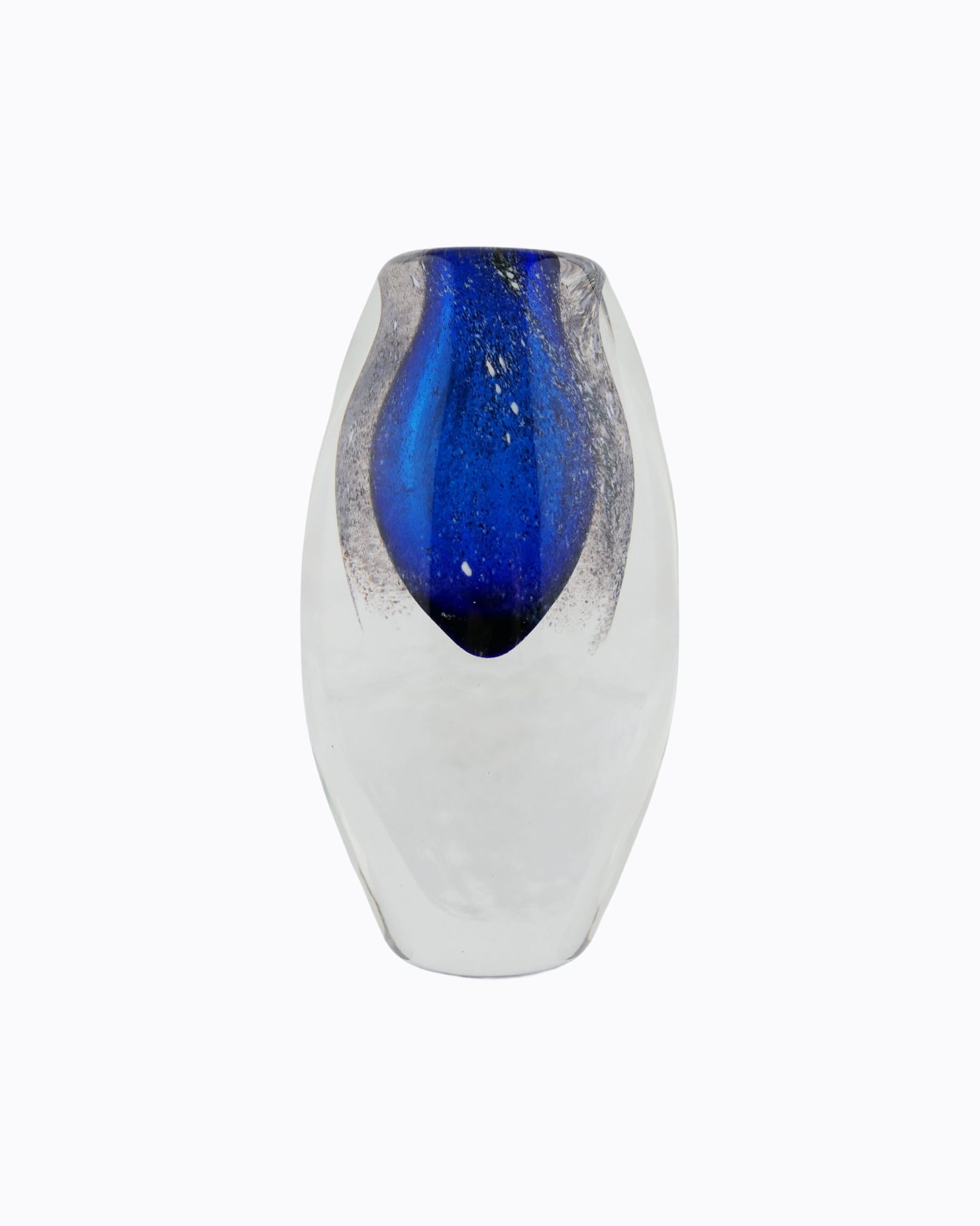 Berlingo Bleu Aqua, Soliflore en verre soufflé bouche, formé à main levée, Voile Gris et Corolle Blanche