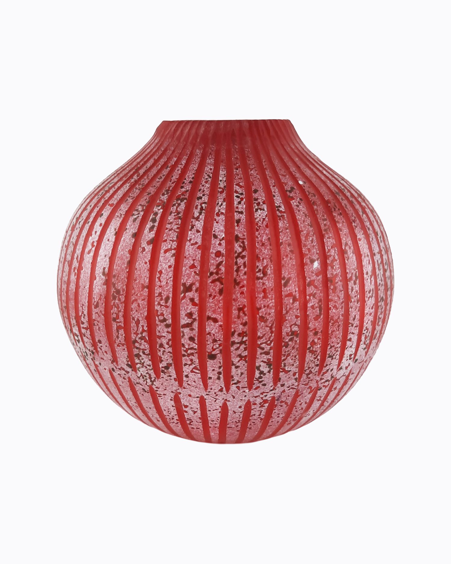 Galaxie, Vase en verre soufflé bouche, formé à main levée, Rouge et Blanc, moucheté Vert et Rouge, Effet Satiné