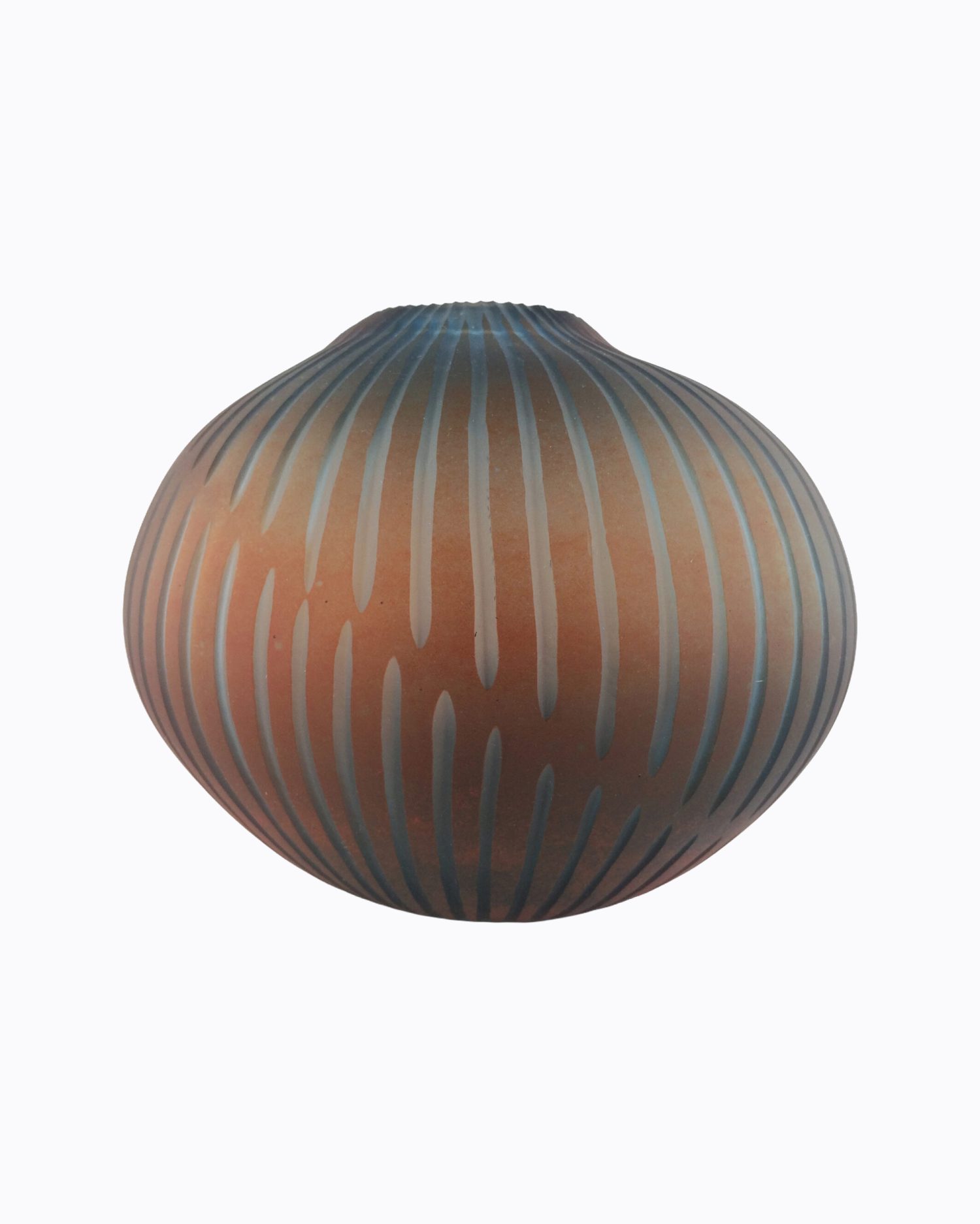 Galaxie, Vase en verre soufflé bouche, formé à main levée, Bleu clair et Ocre, Effet Satiné