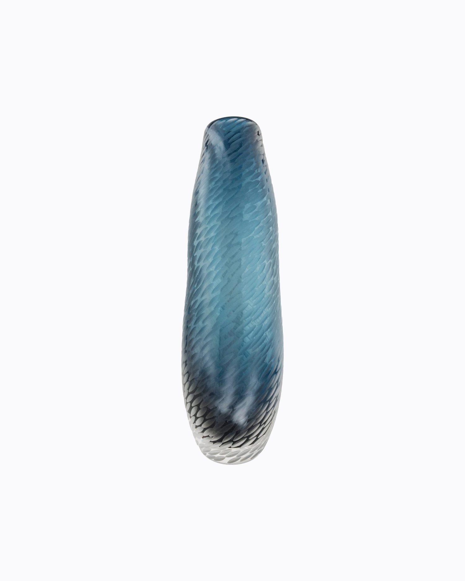 Vase Termite en verre soufflé bouche, formé à main levée Bleu Méditerranée et Blanc, Effet Banc de poissons