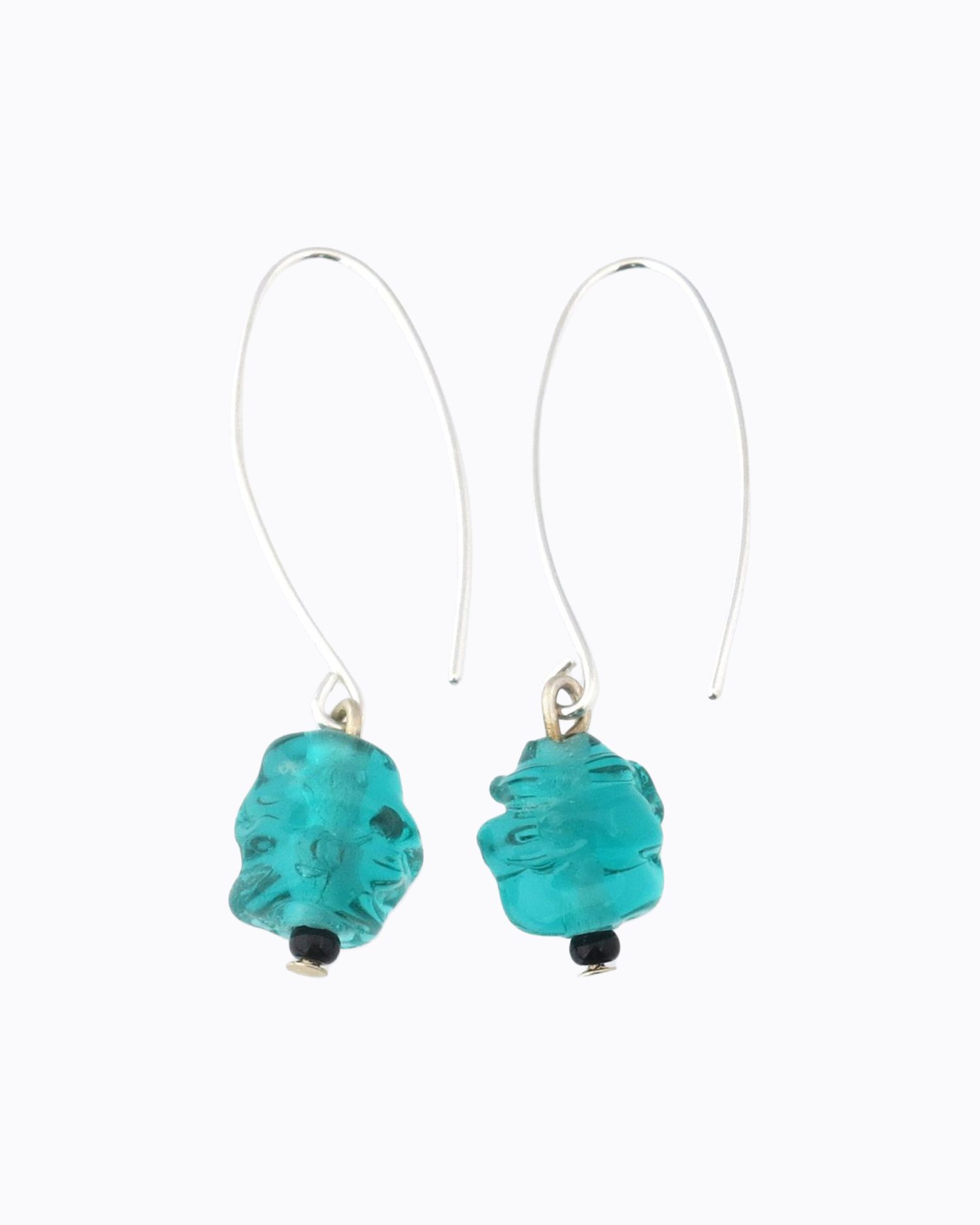Boucles d&rsquo;oreille Fleur, perles en Cristal de Murano Vert turquoise transparent