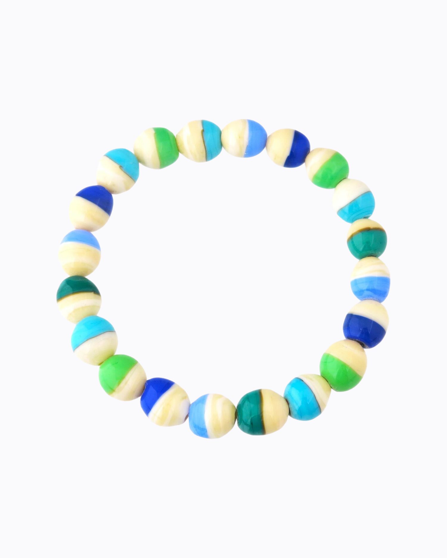 Bracelet Bicolore perles de Cristal de Murano, Ivoire, Bleu, Vert clair, Bleu clair, Vert canard et bleu lavande