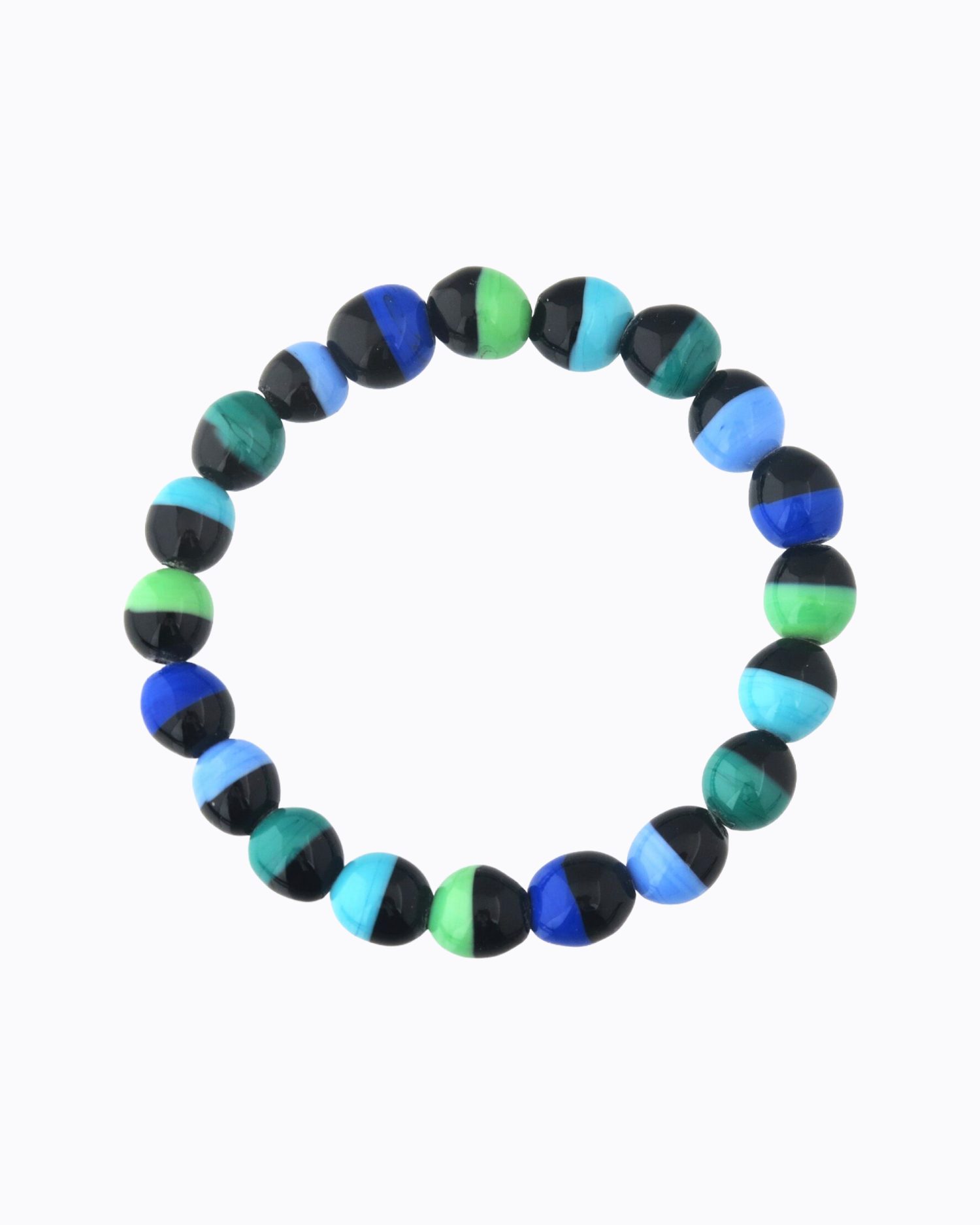 Bracelet Bicolore perles de Cristal de Murano, Noir, Bleu, Vert clair, Bleu clair, Vert canard et Bleu lavande