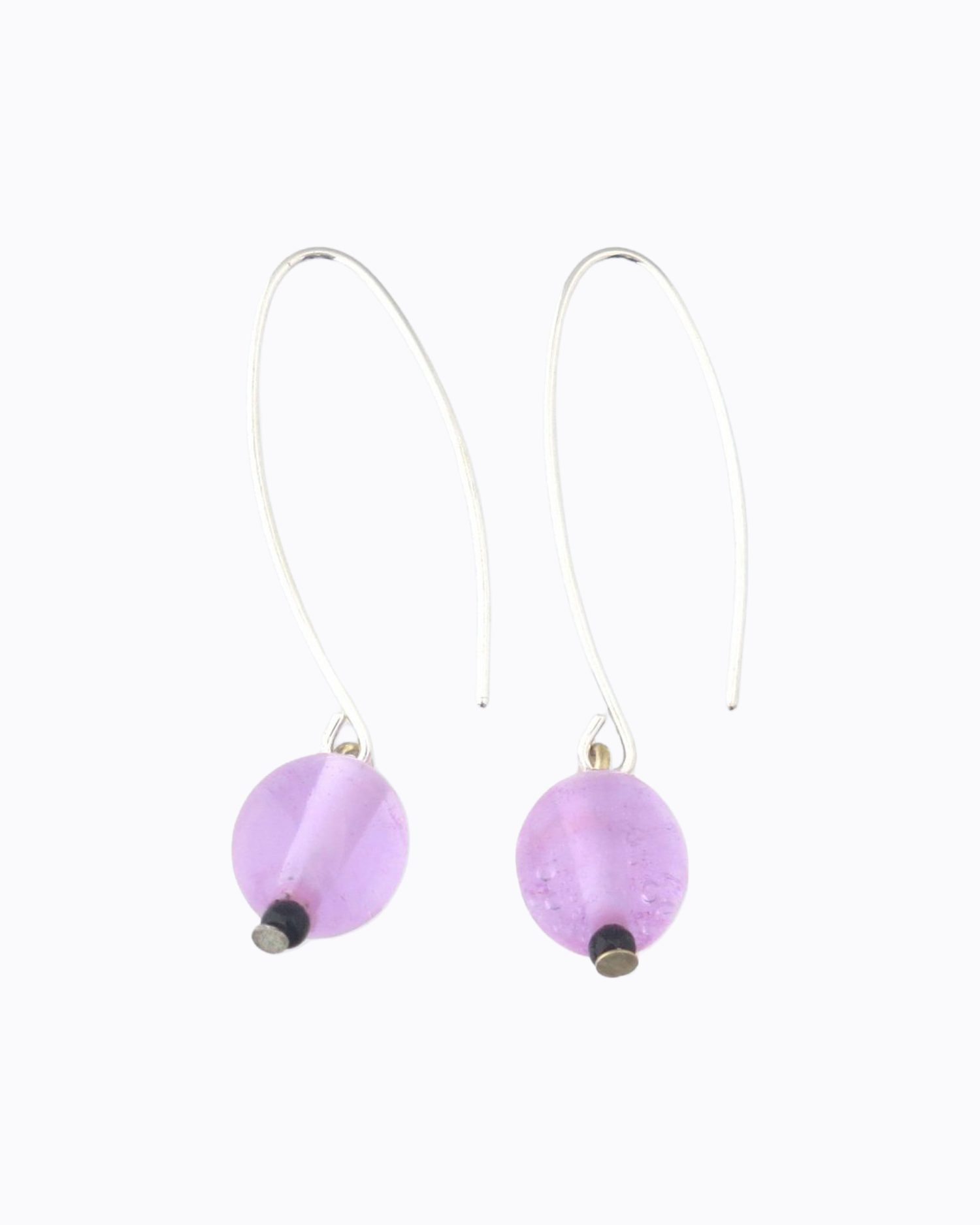 Boucles d&rsquo;oreille petites perles rondes en Cristal de Murano Rose transparente