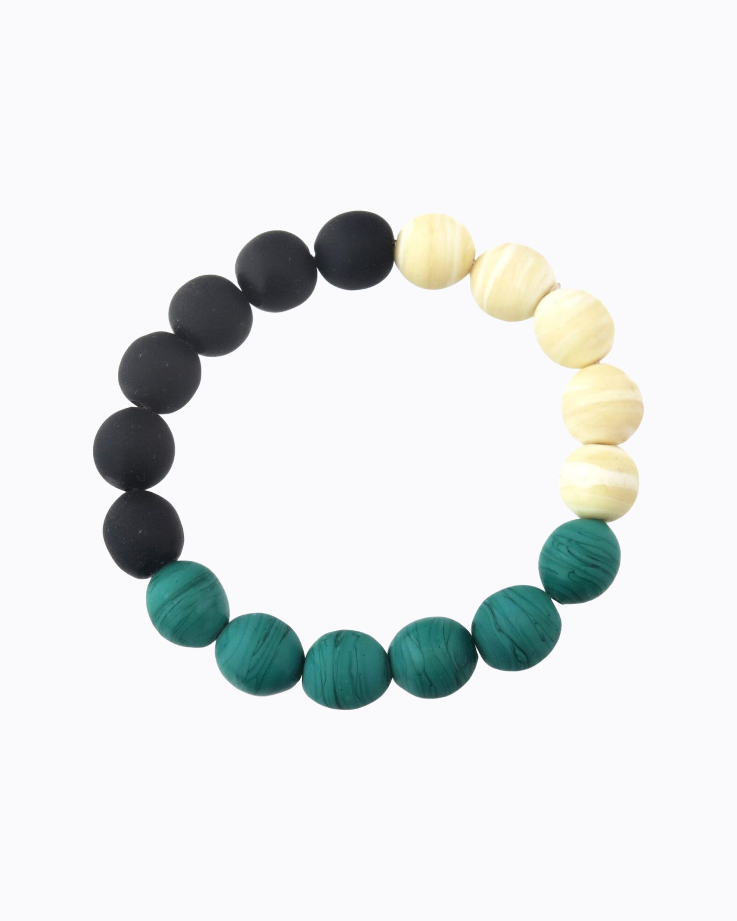 Bracelet perles en Cristal de Murano 3 couleurs Mates Vert canard, Ivoire et Noire