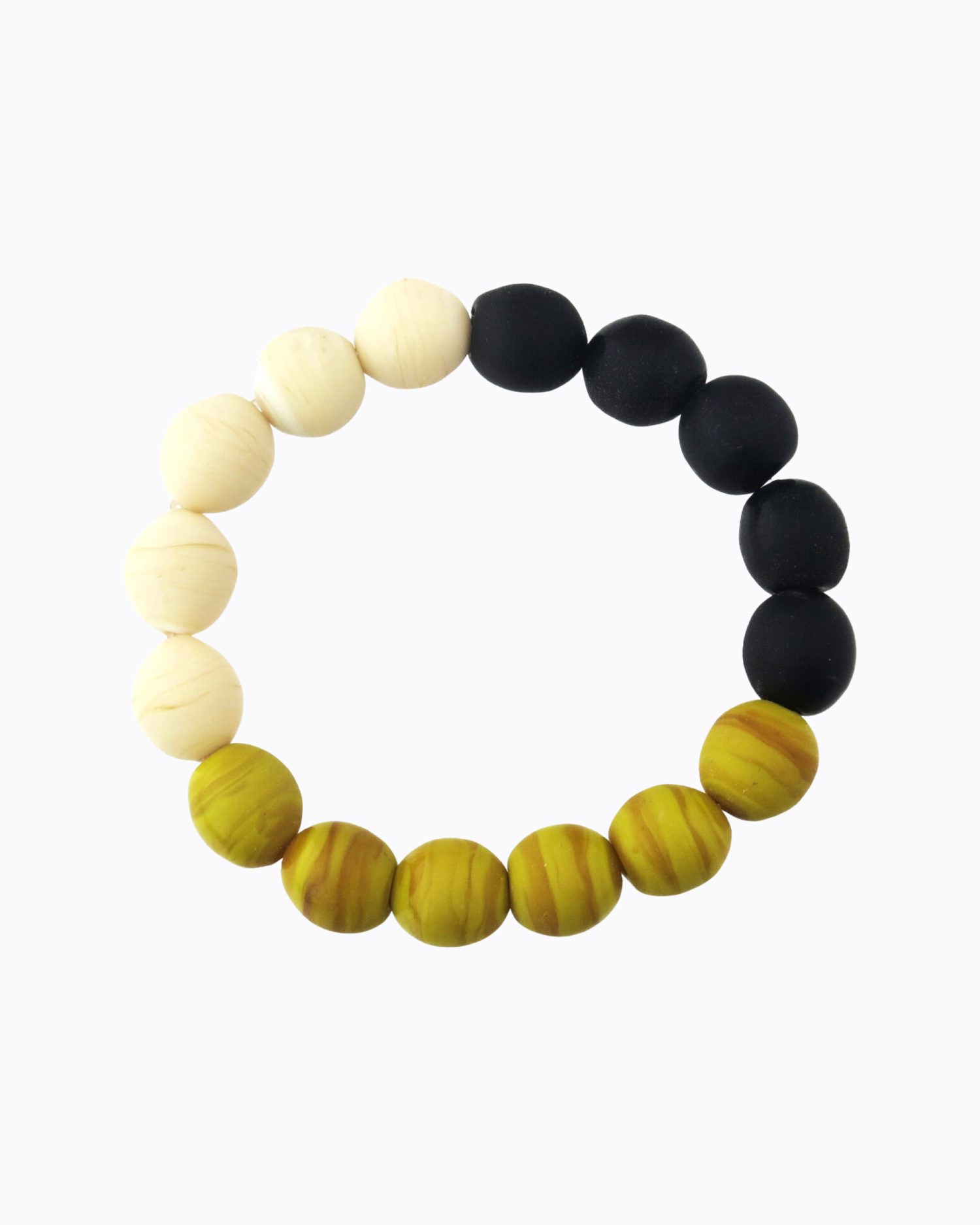 Bracelet perles en Cristal de Murano 3 couleurs Mates Moutarde, Ivoire et Noire