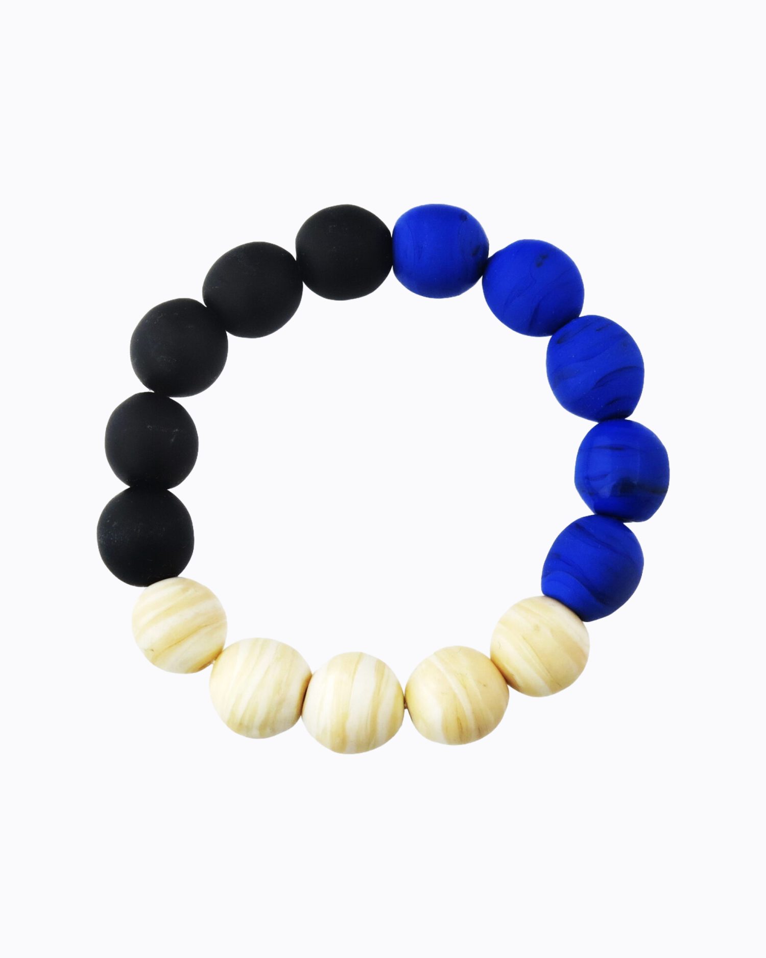 Bracelet perles en Cristal de Murano 3 couleurs Mates Bleu, Ivoire et Noire