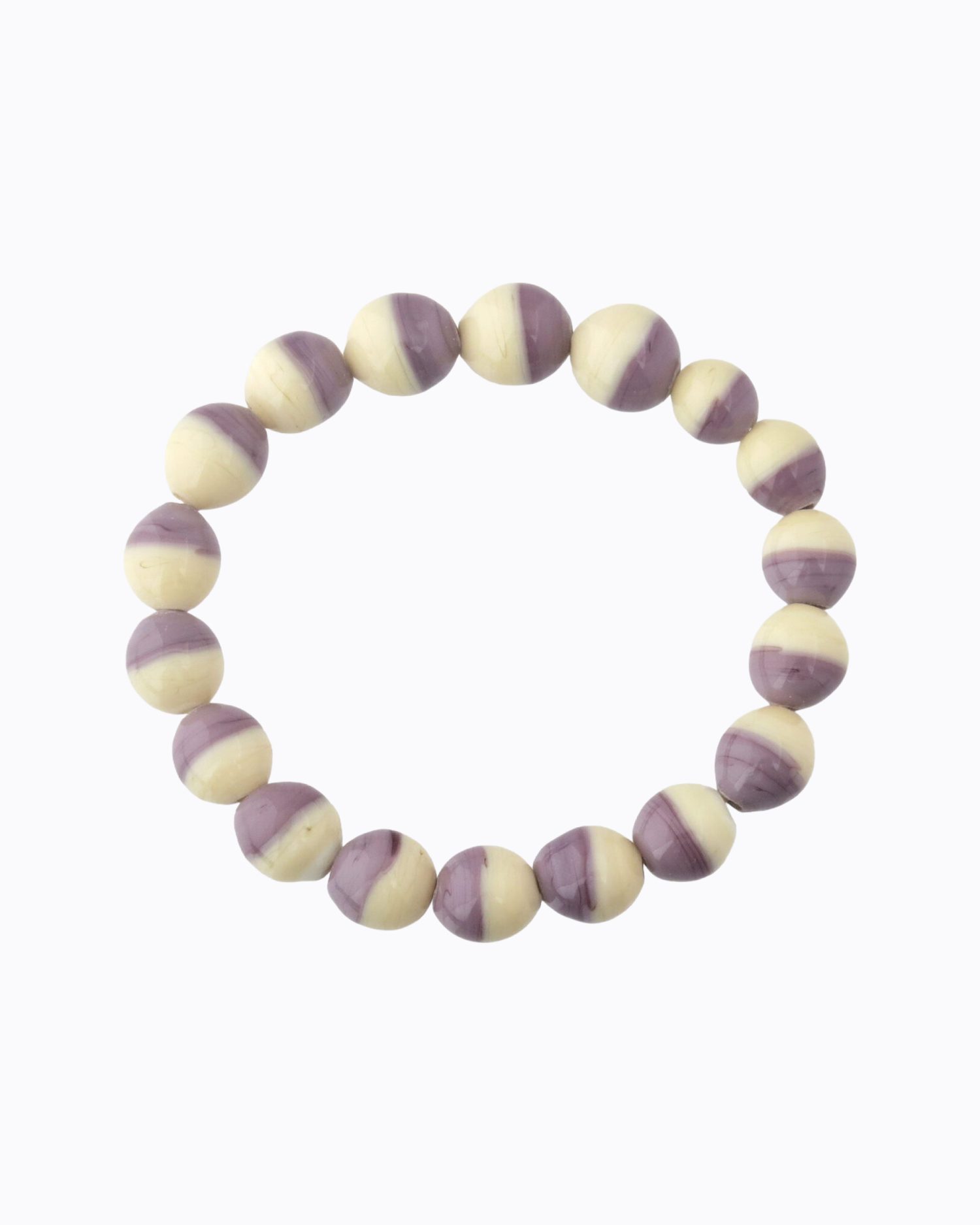 Bracelet Bicolore perles en Cristal de Murano couleur Ivoire et Mauve