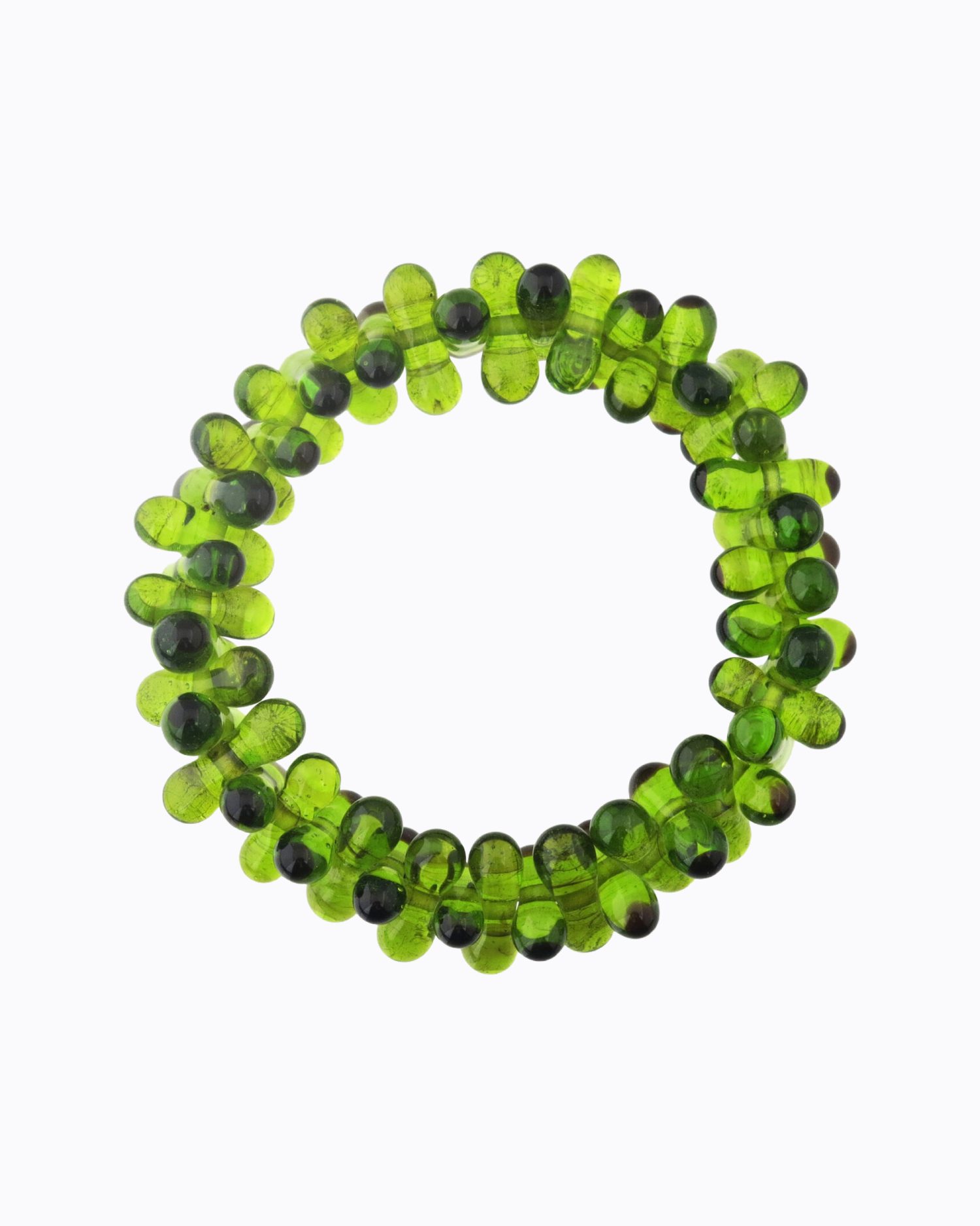 Bracelet Gélule perles en Cristal de Murano Vert transparent, pois Noirs