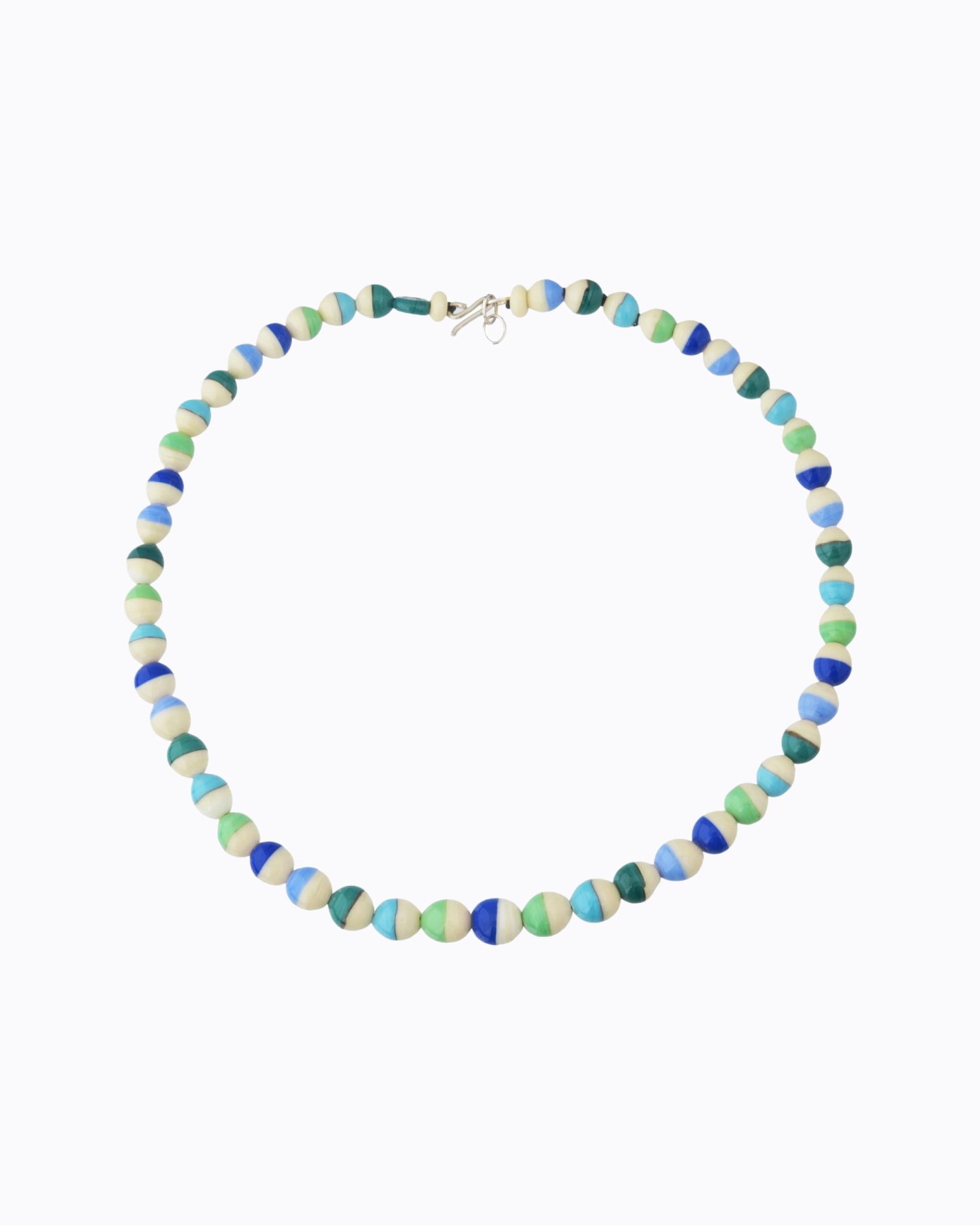 Collier perles en Cristal Murano Bicolore couleur Ivoire, Bleu, Vert canard, Bleu clair, Vert clair, Lavande