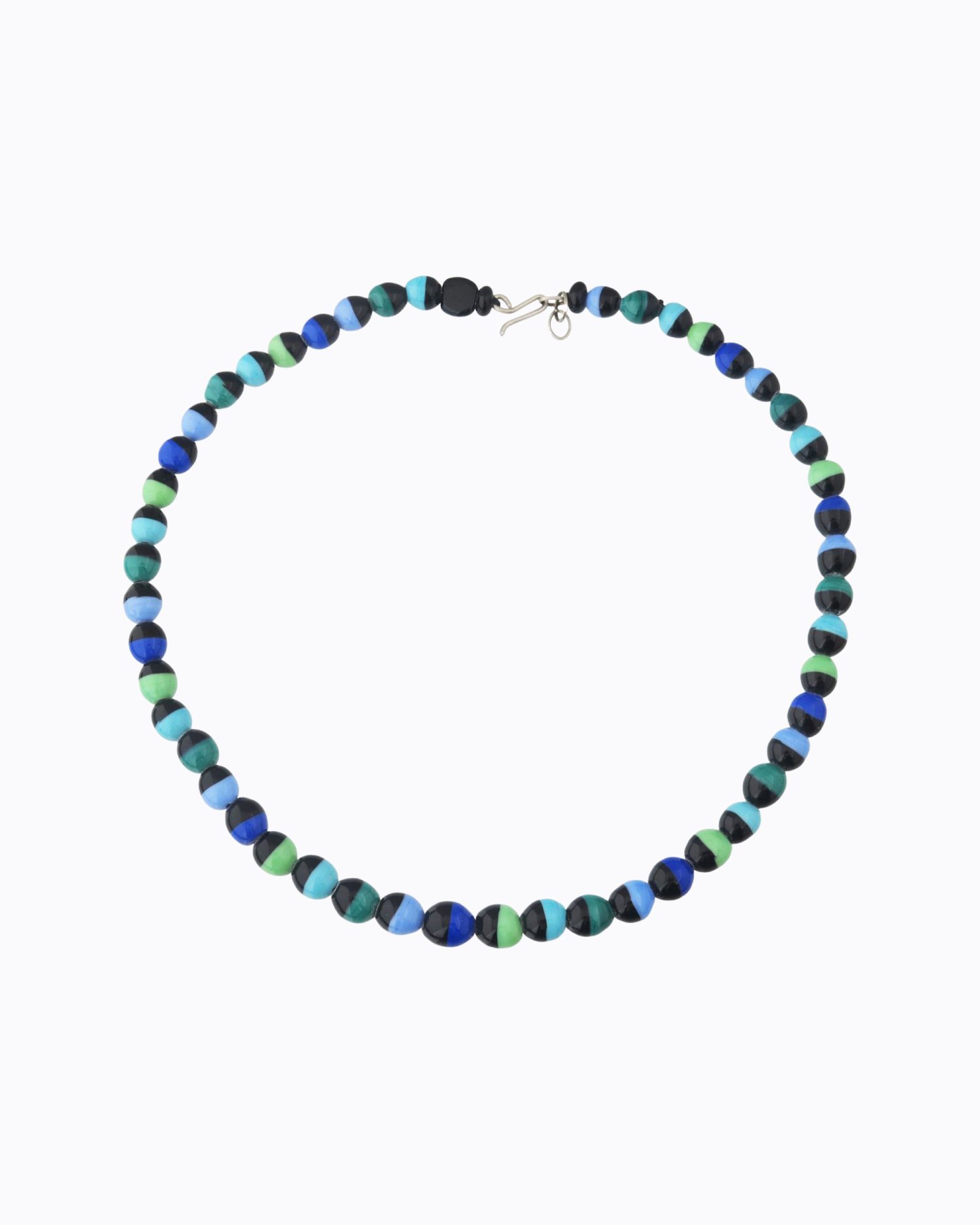 Collier perles en Cristal Murano Bicolore couleur Noire, Bleu, Vert canard, Bleu clair, Vert clair, Lavande