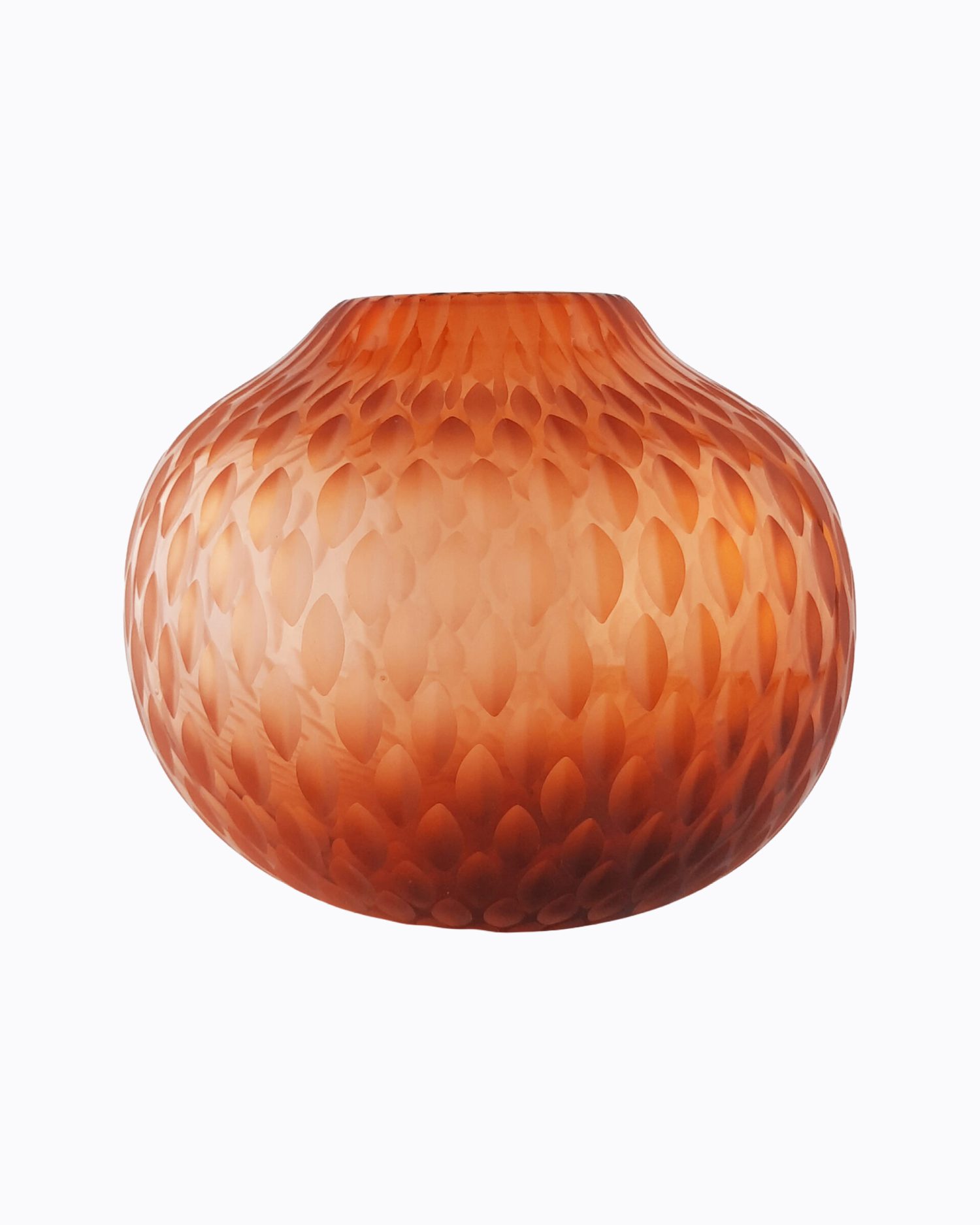 Translucide, Vase en verre soufflé bouche, formé à main levée, de couleur Aurore. Effet Grain de blé Satiné