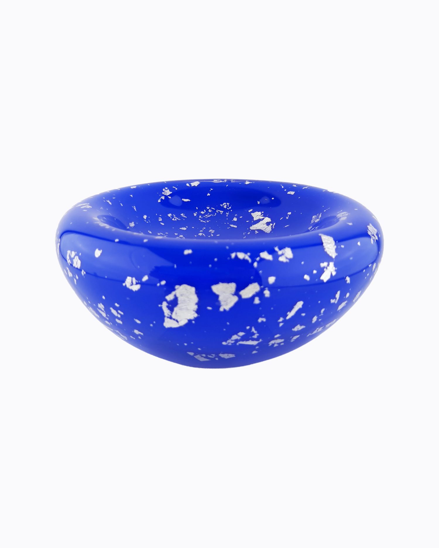 Coupelle Galaxie, en verre soufflé bouche, formée à main levée Bleu opaque, Inclusion de feuille d&rsquo;Argent, Effet Brillant