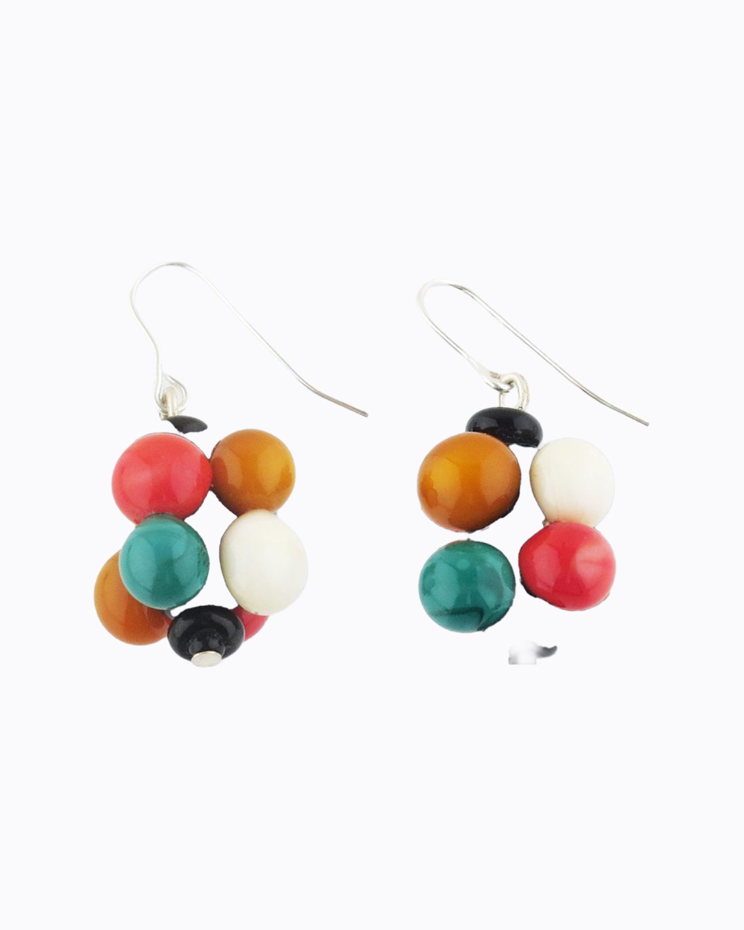 Boucles d&rsquo;oreille « Molécule » perles en Cristal de Murano de couleur Ivoire, Moutarde, Corail, Vert Canard