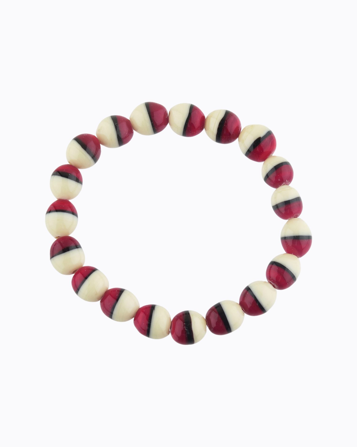Bracelet Tricolore perles en Cristal de Murano de couleur Ivoire, Rouge, Zébré Noir