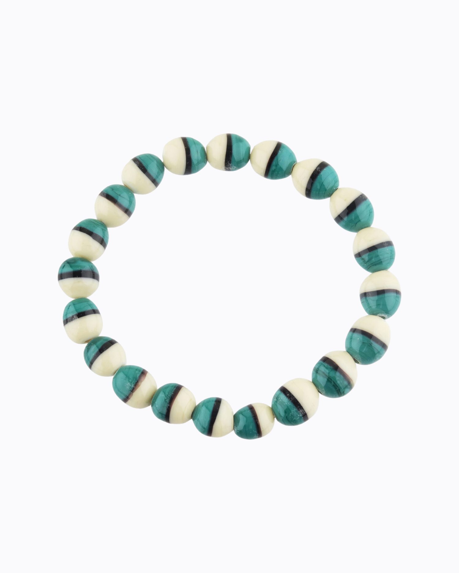 Bracelet Tricolore perles en Cristal de Murano de couleur Ivoire, Vert Canard, Zébré Noir