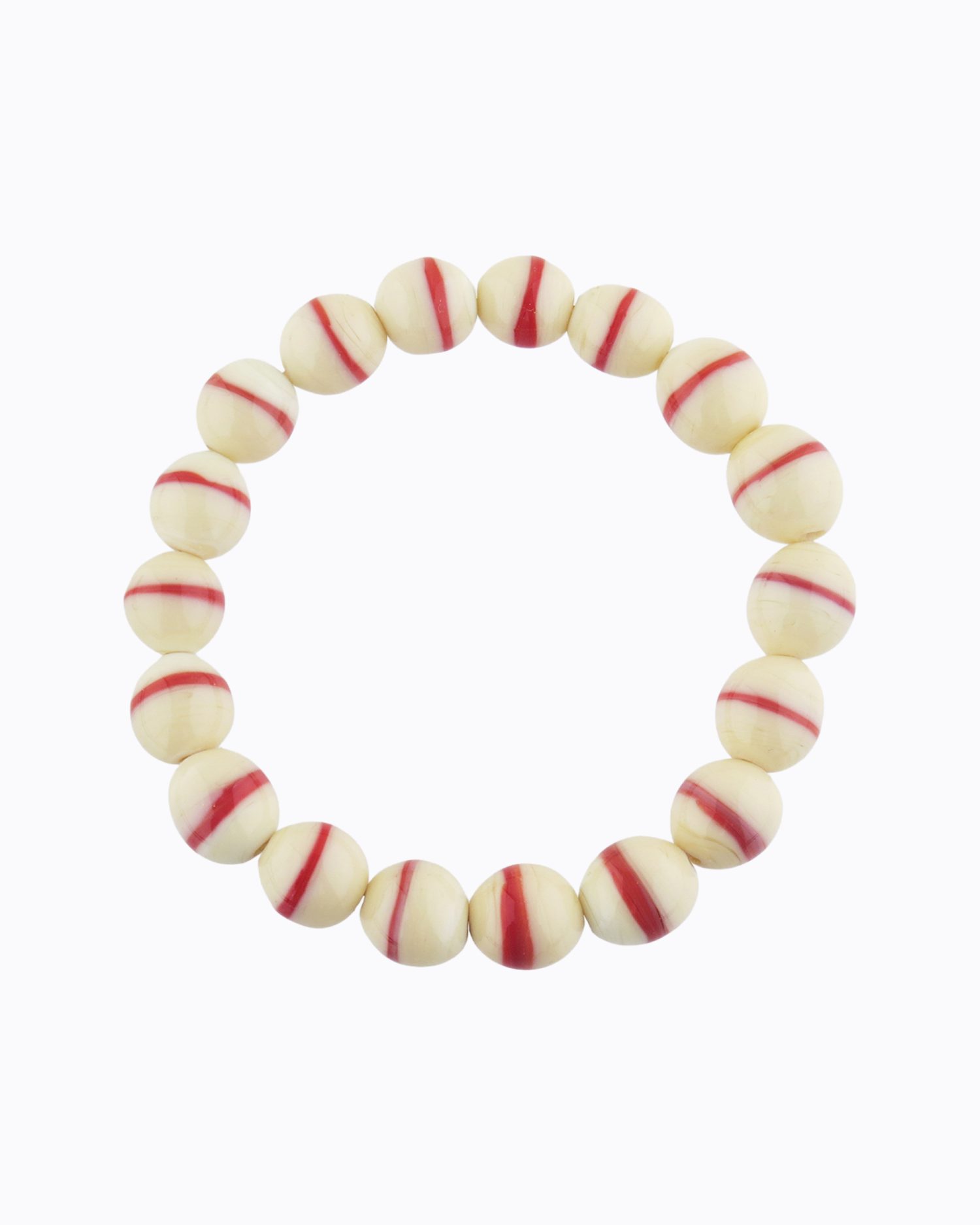 Bracelet perles rondes en Cristal de Murano de couleur Ivoire, Zébré Framboise