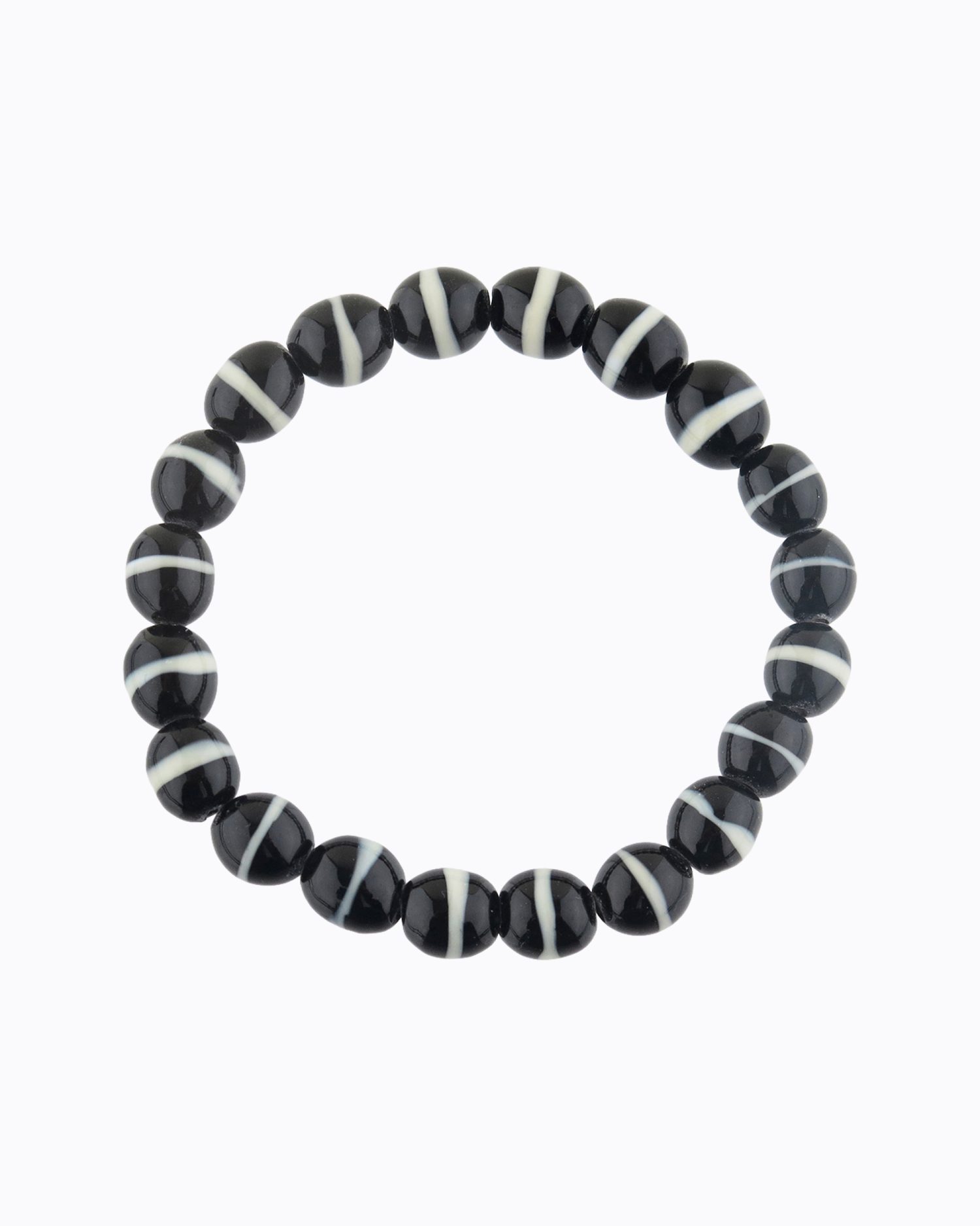 Bracelet perles rondes en Cristal de Murano Noir, Zébré Couleur Ivoire