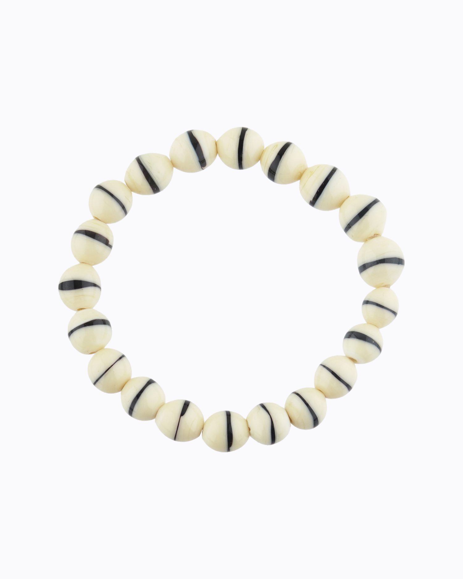 Bracelet perles rondes en Cristal de Murano de couleur Ivoire, Zébré Noir