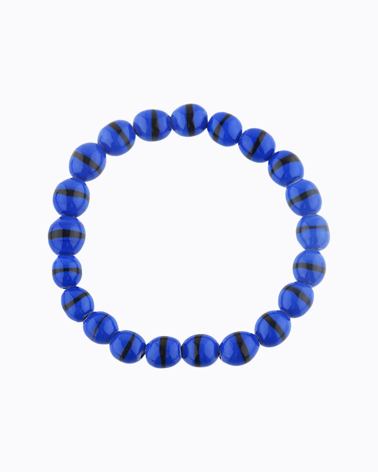 Bracelet perles rondes en Cristal de Murano Bleu, Zébré Noir