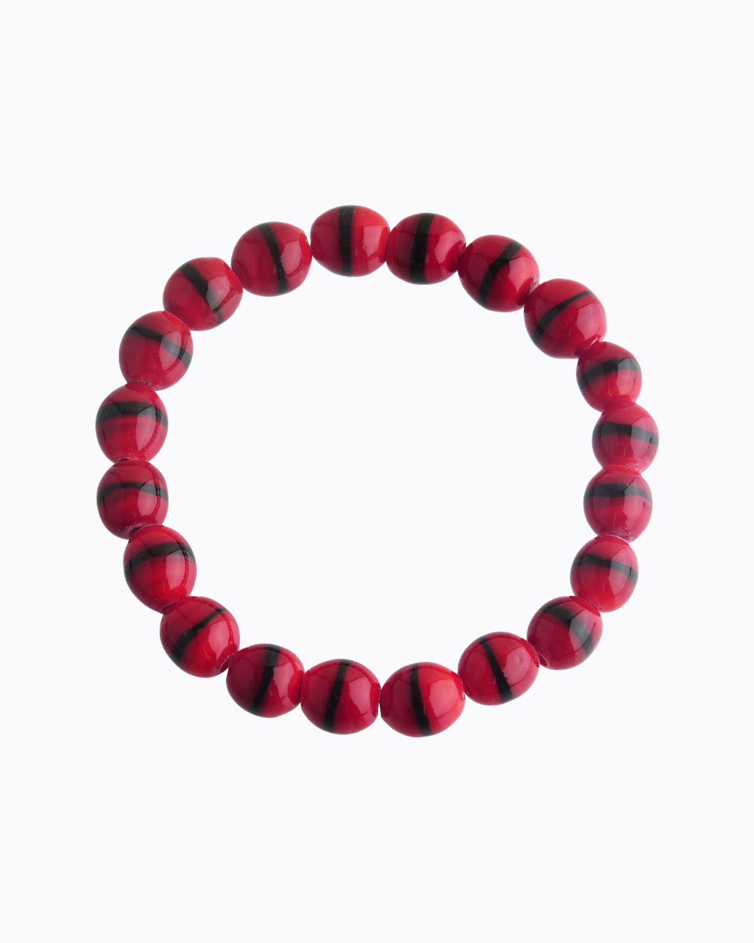 Bracelet perles rondes en Cristal de Murano Rouge, Zébré Noir