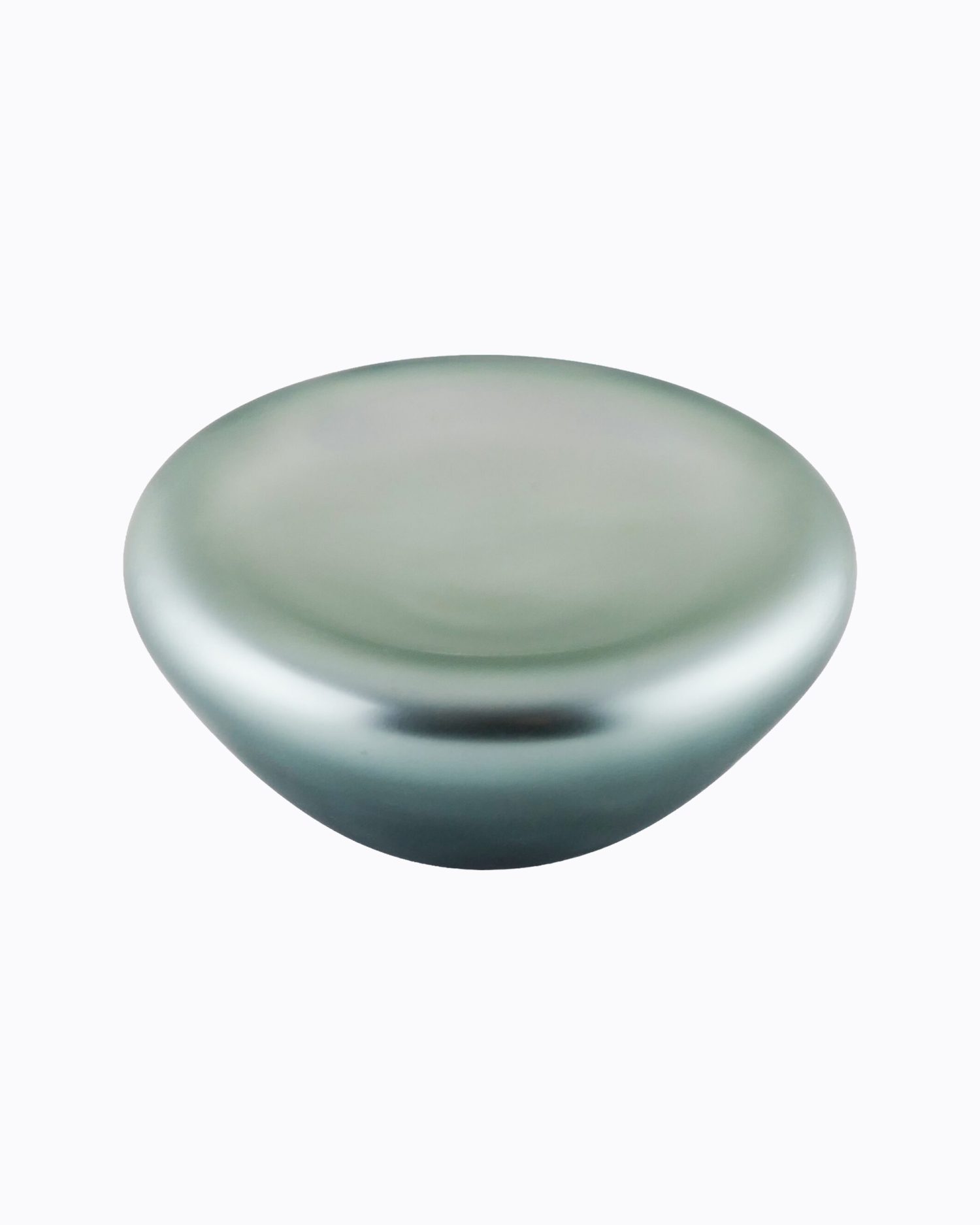 Coupelle « Réflexion », verre soufflé bouche, formée à main levée, de couleur Vert de gris. Effet Miroir Satiné