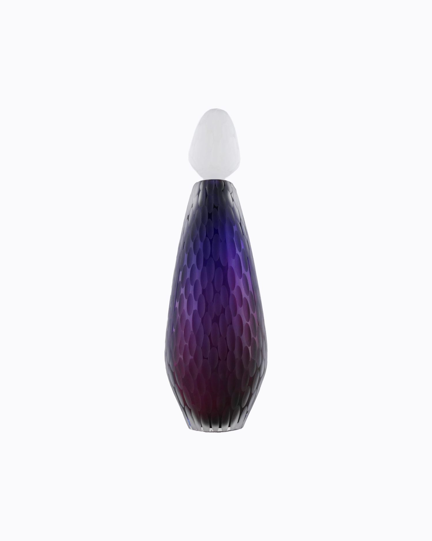 Flacon en verre soufflé bouche, formé à main levée, Violet et Fushia, Bouchon translucide. Effet goutte d&rsquo;Eau