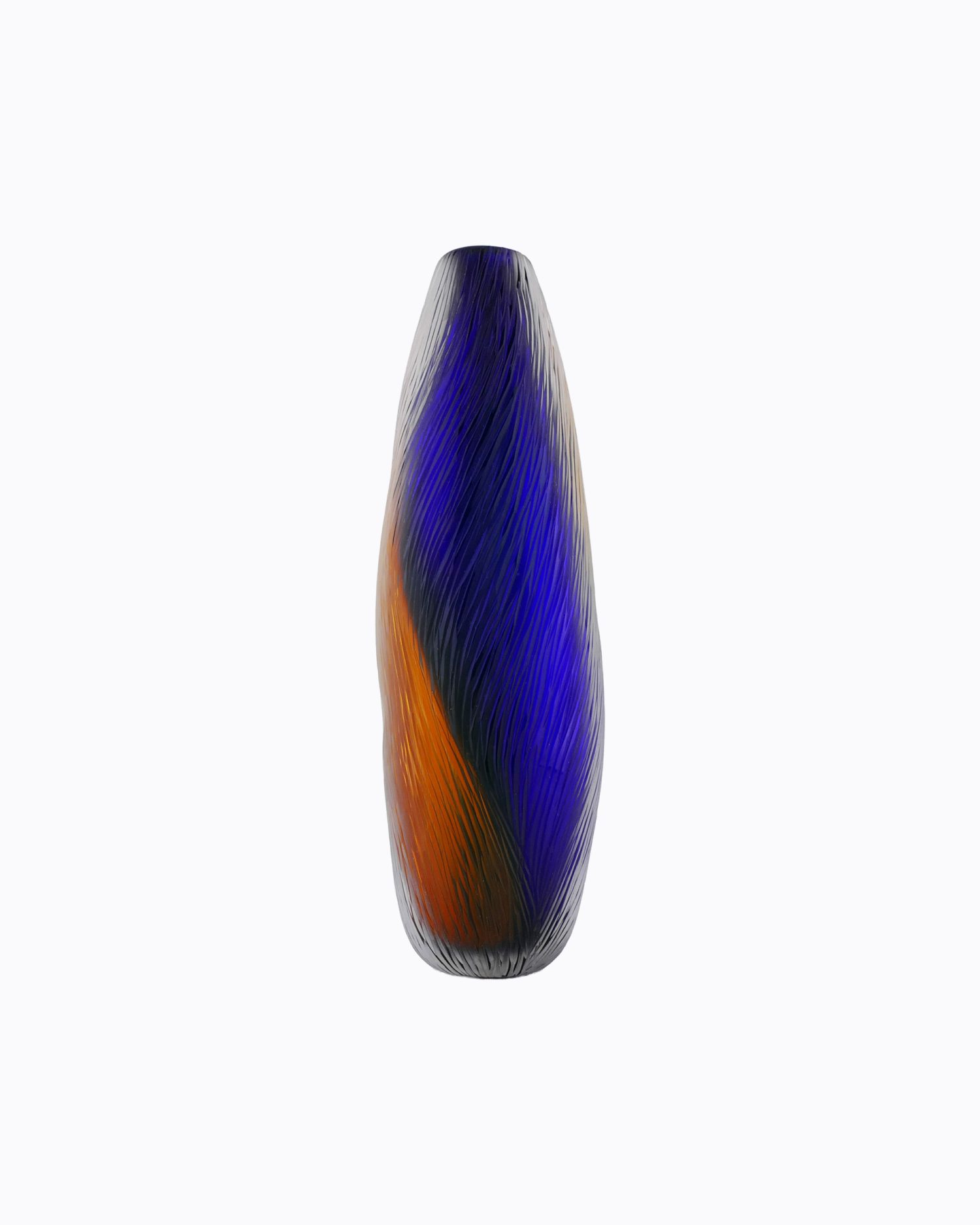 Vase Termite Bicolore verre soufflé bouche, formé à main levée, Bleu Intense et Topaze. Effet de mouvements ascensionnels