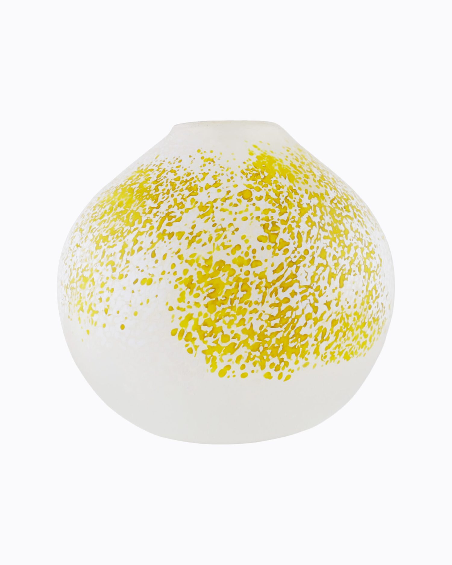 Galaxie « Mimosa » Vase en verre soufflé bouche, formée à main levée de couleur Albâtre, moucheté Blanc et Jaune. Effet Translucide et Satiné.