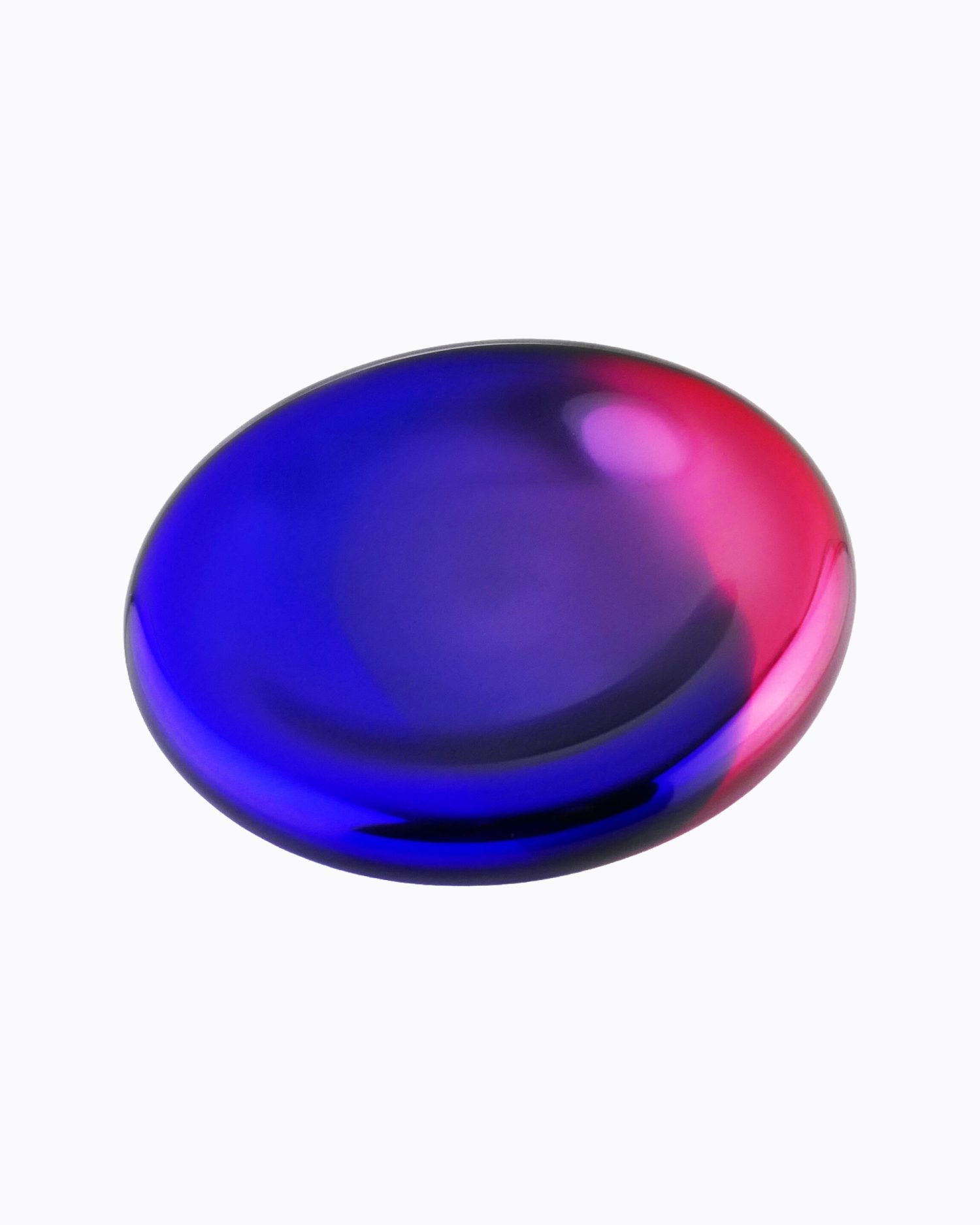 Coupelle « Réflexion », verre soufflé bouche, formée à main levée, de couleur Bleu profond et Fushia. Effet Miroir Satiné